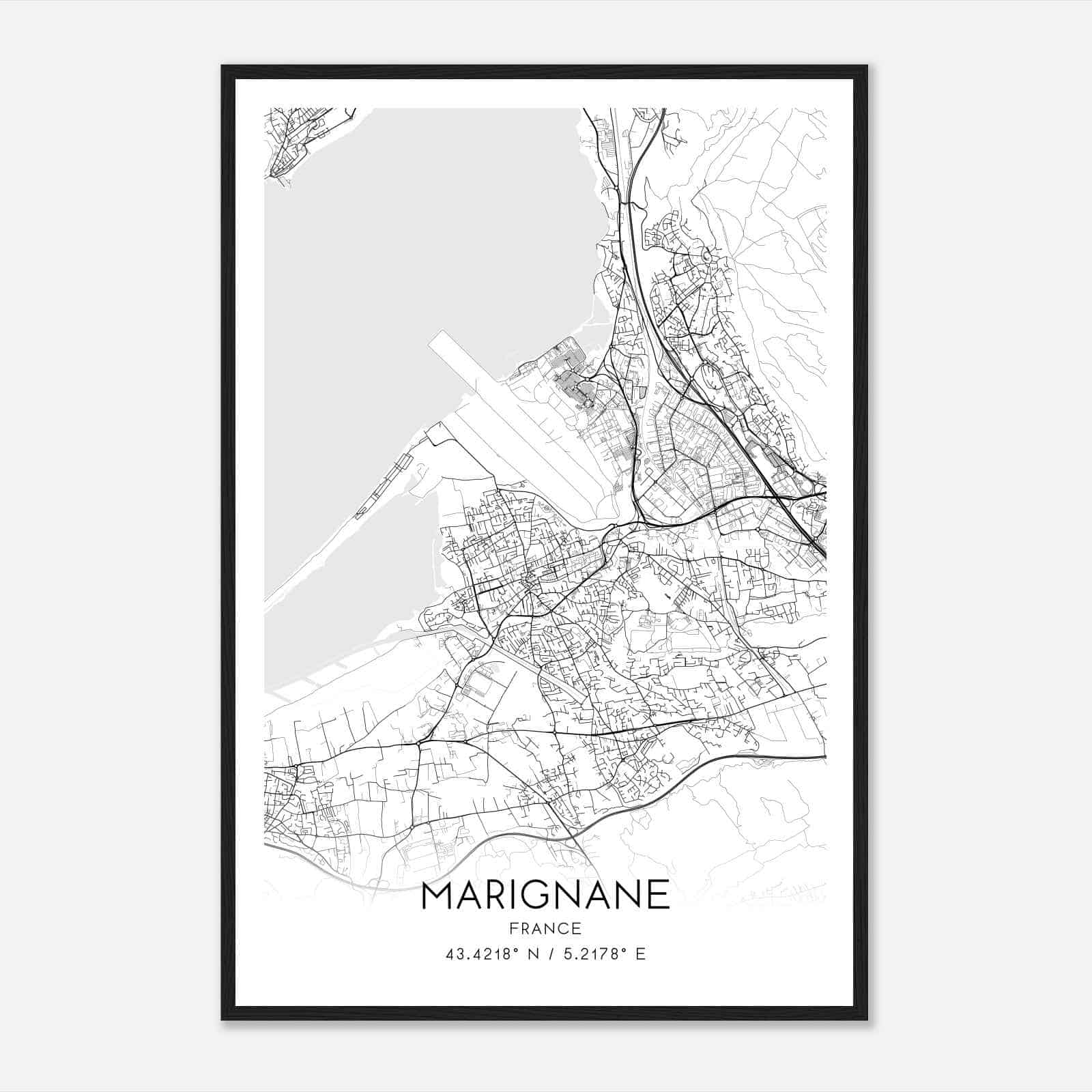 Marignane France Map Poster, Modern Home Decor Wall Art Print