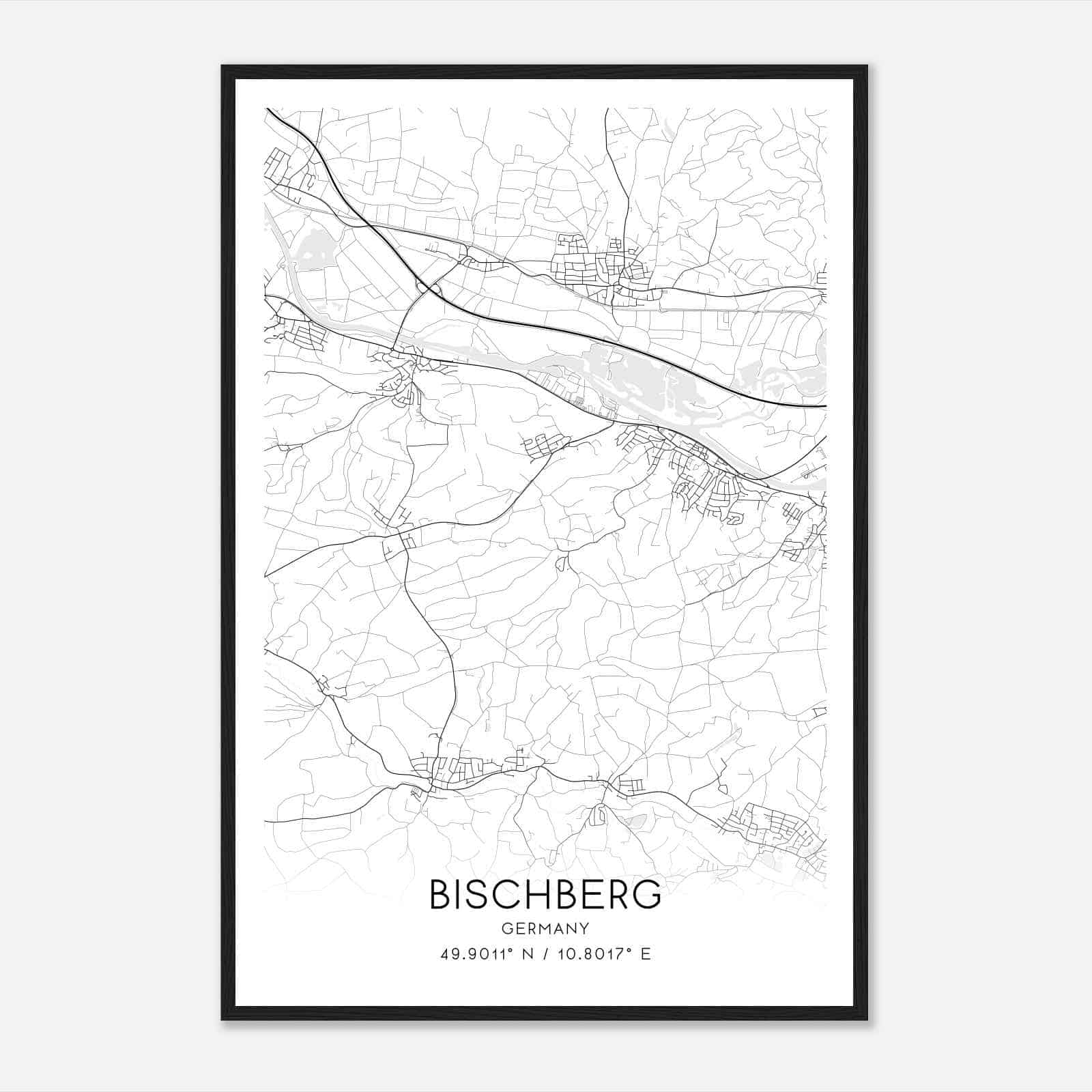 Bischberg Germany Map Poster, Modern Home Decor Wall Art Print