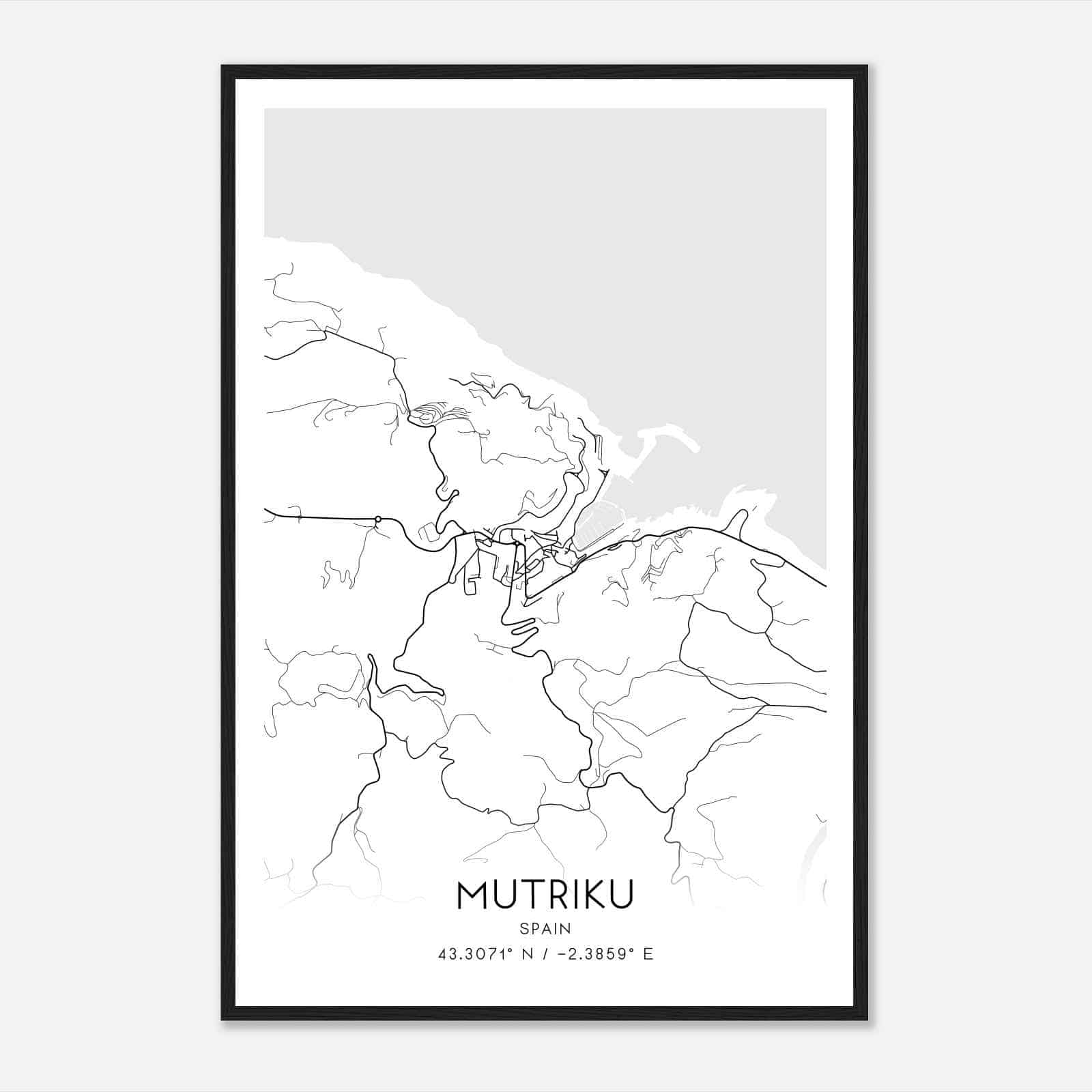 Mutriku Spain Map Poster, Modern Home Decor Wall Art Print