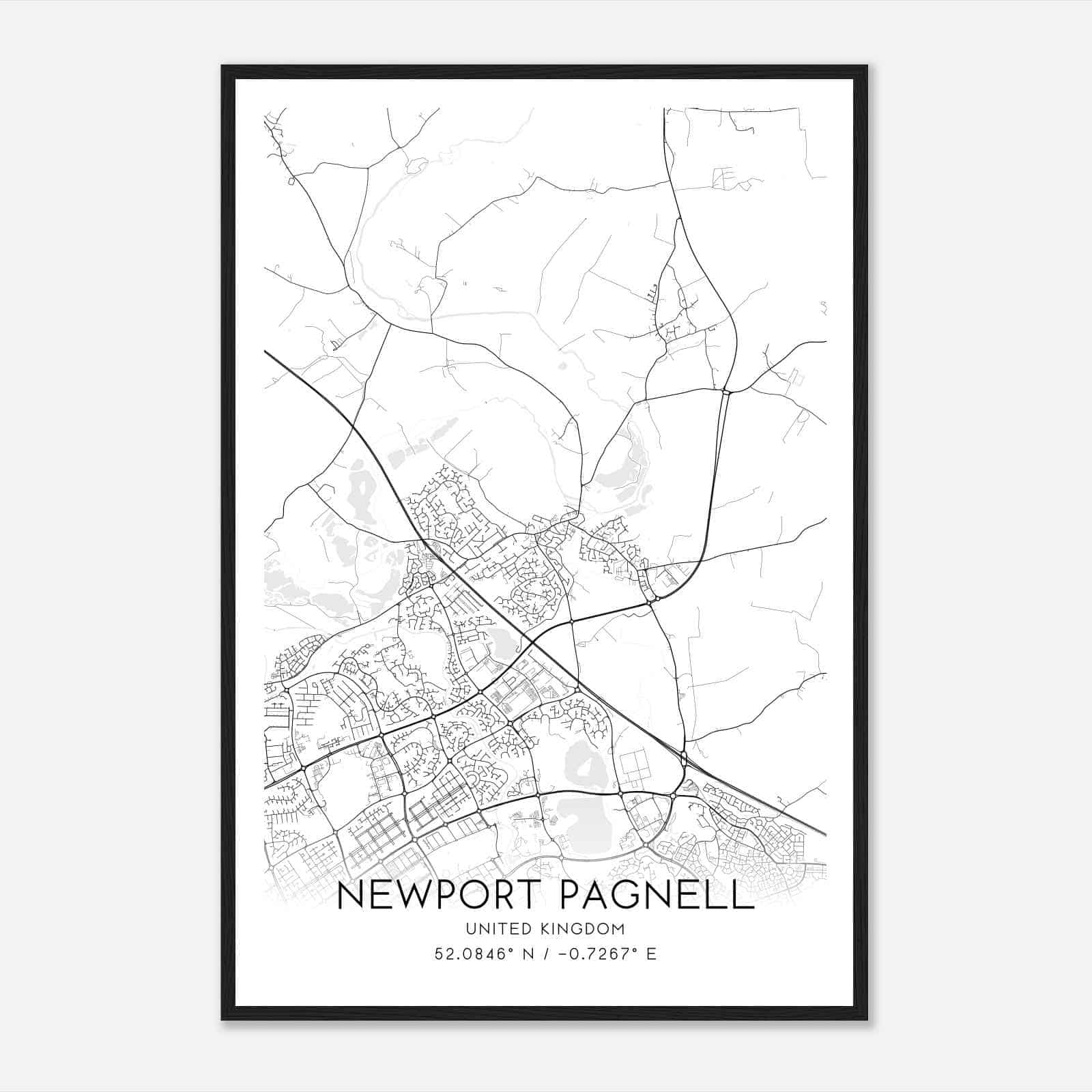 Newport Pagnell United Kingdom Map Poster, Modern Home Decor Wall Art Print