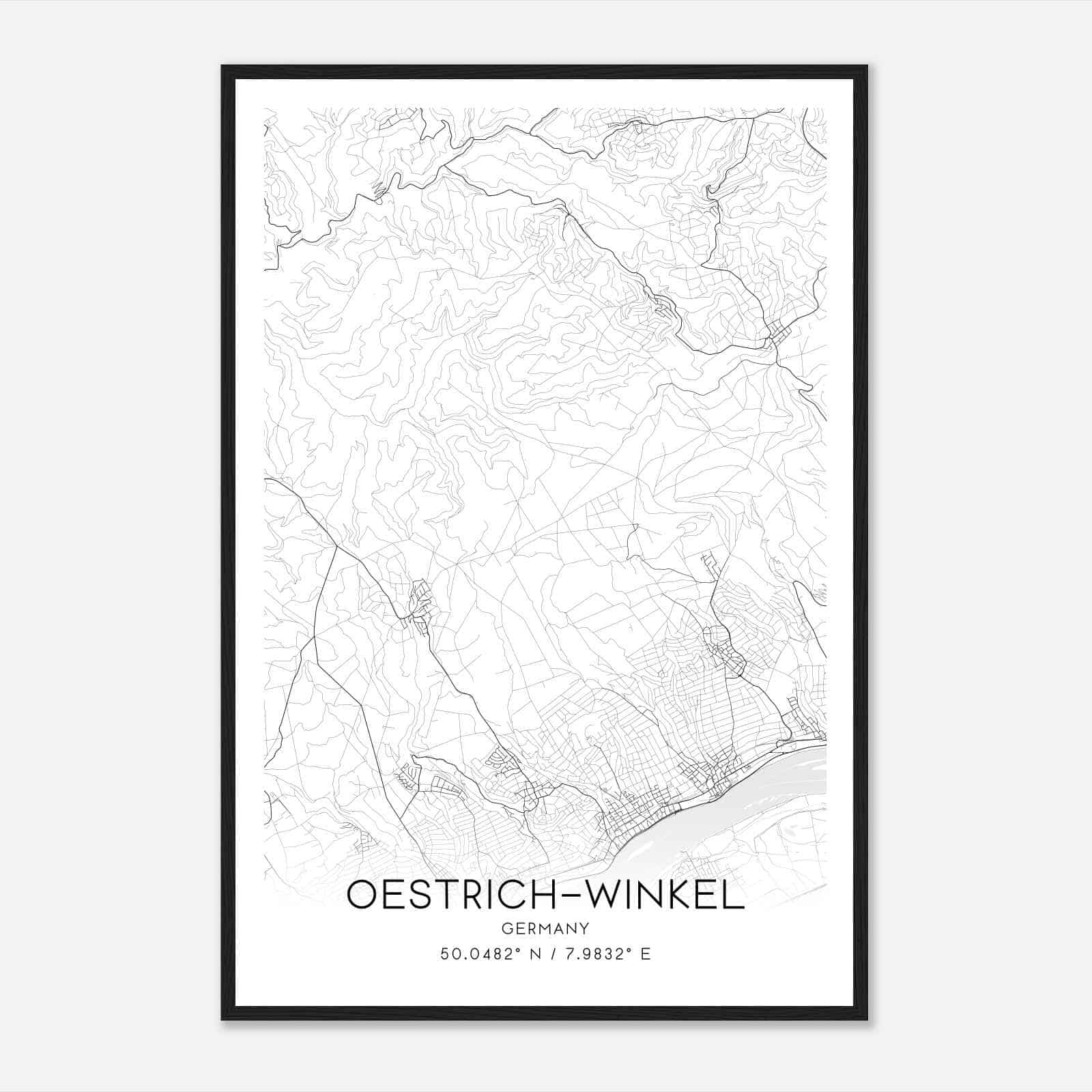 Oestrich-Winkel Germany Map Poster, Modern Home Decor Wall Art Print