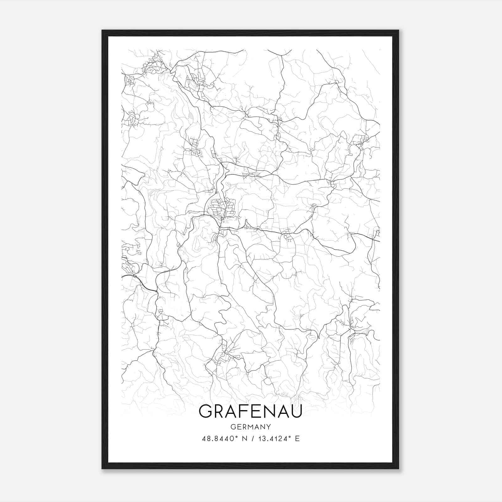 Grafenau Germany Map Poster, Modern Home Decor Wall Art Print