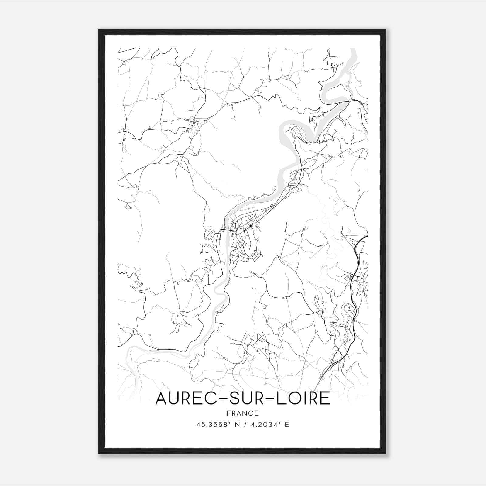 Aurec-sur-Loire France Map Poster, Modern Home Decor Wall Art Print
