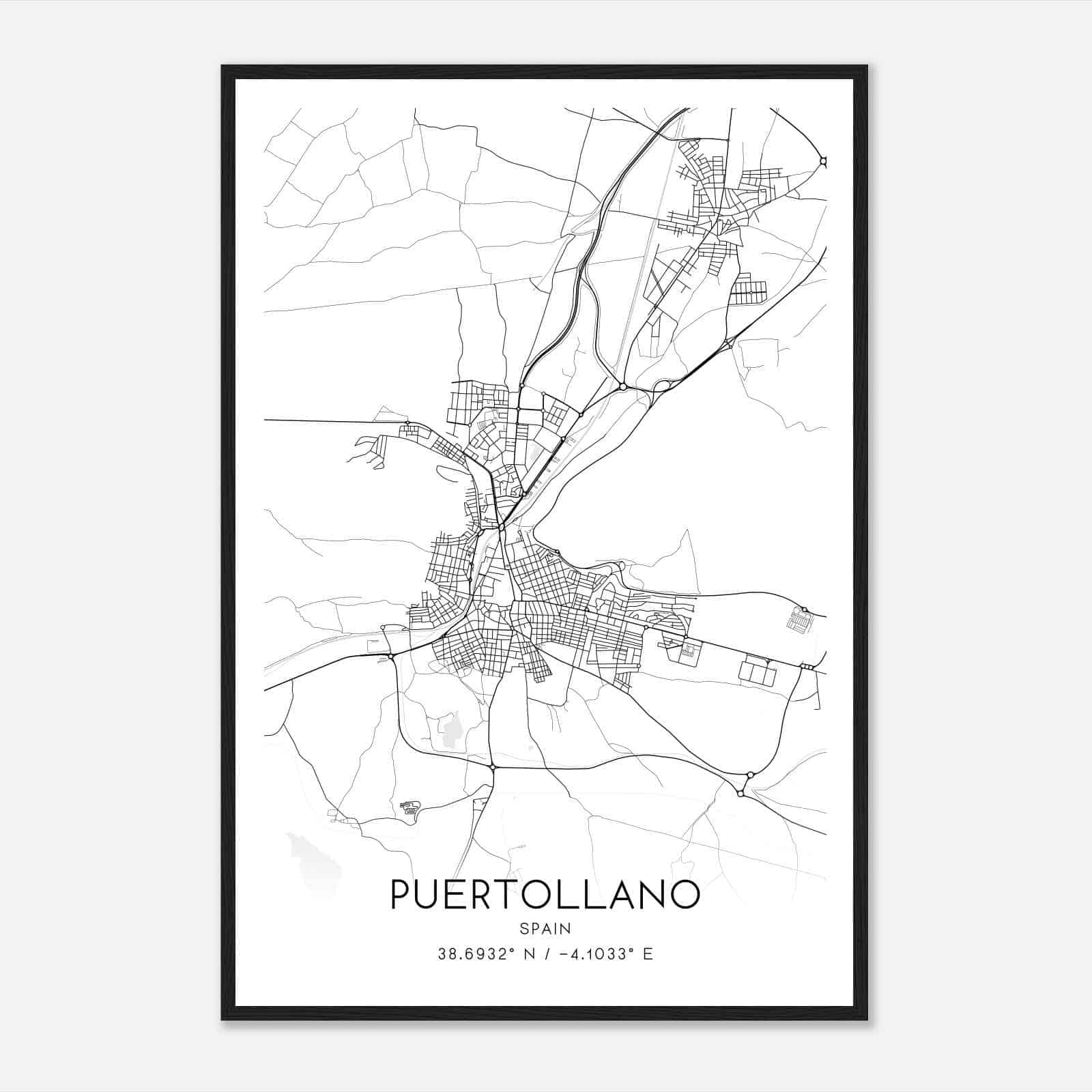 Puertollano Spain Map Poster, Modern Home Decor Wall Art Print