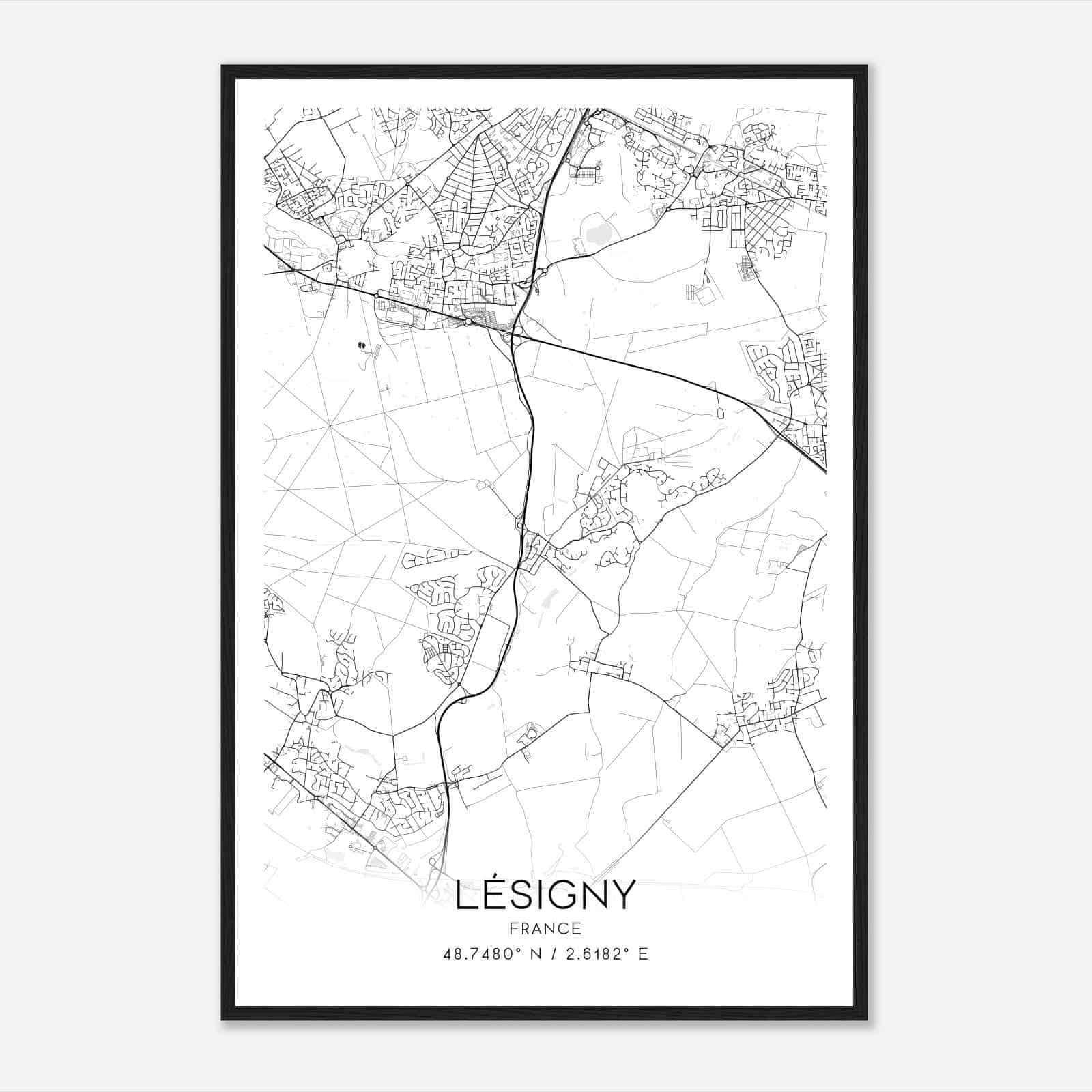 Lesigny France Map Poster, Modern Home Decor Wall Art Print