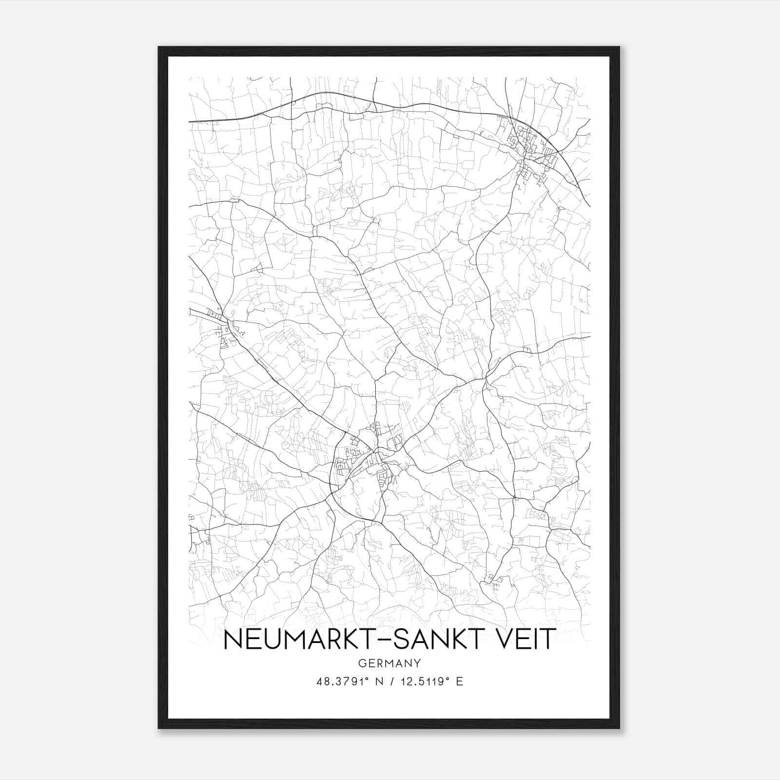 Neumarkt-Sankt Veit Germany Map Poster, Modern Home Decor Wall Art Print