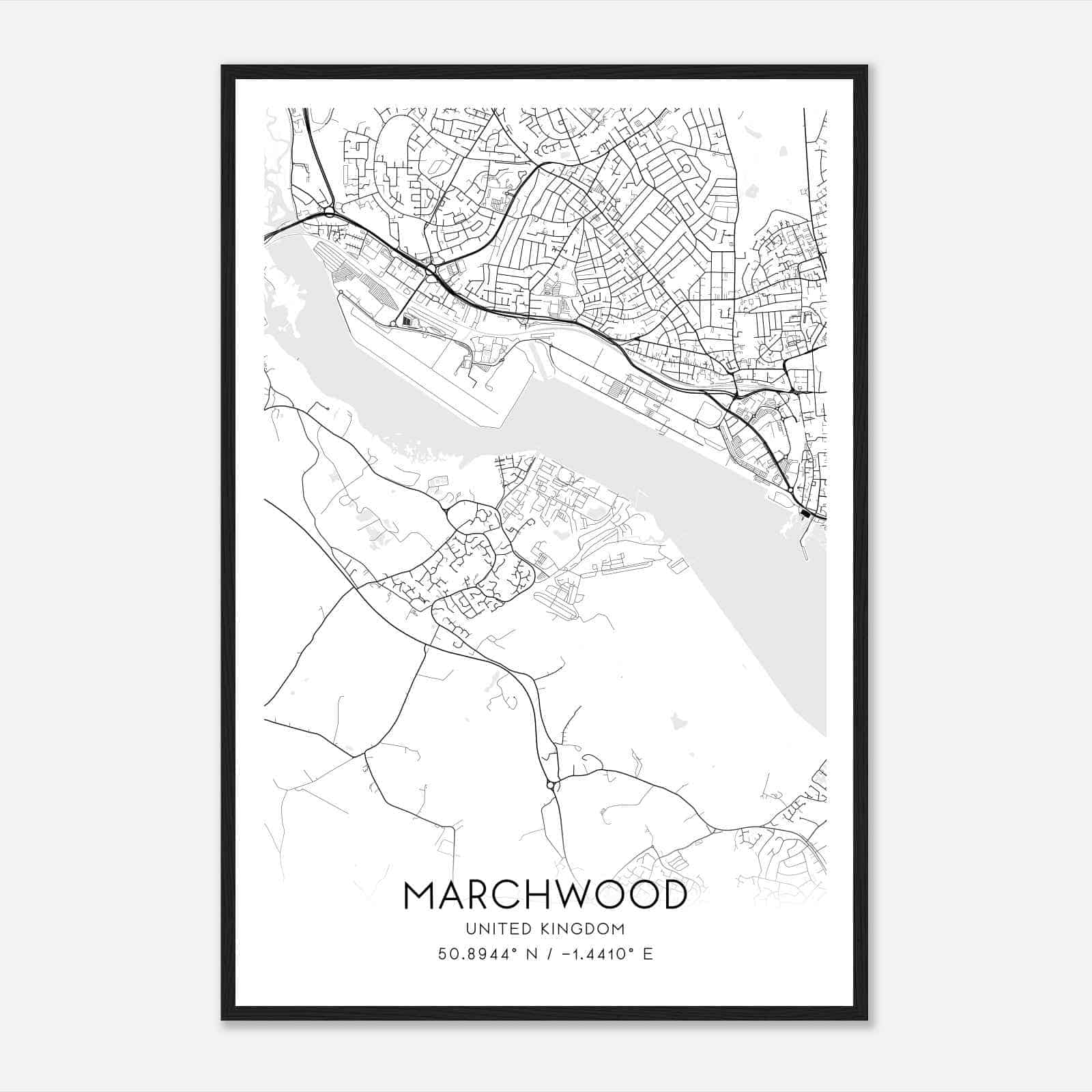 Marchwood United Kingdom Map Poster, Modern Home Decor Wall Art Print