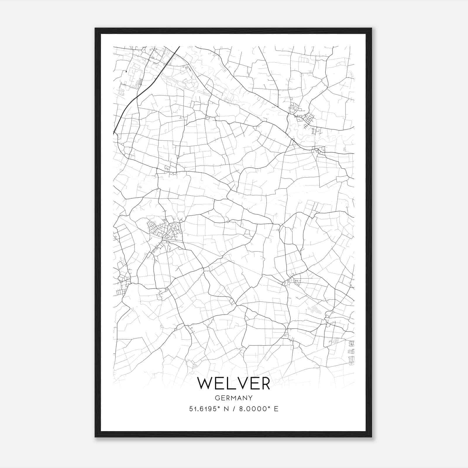 Welver Germany Map Poster, Modern Home Decor Wall Art Print