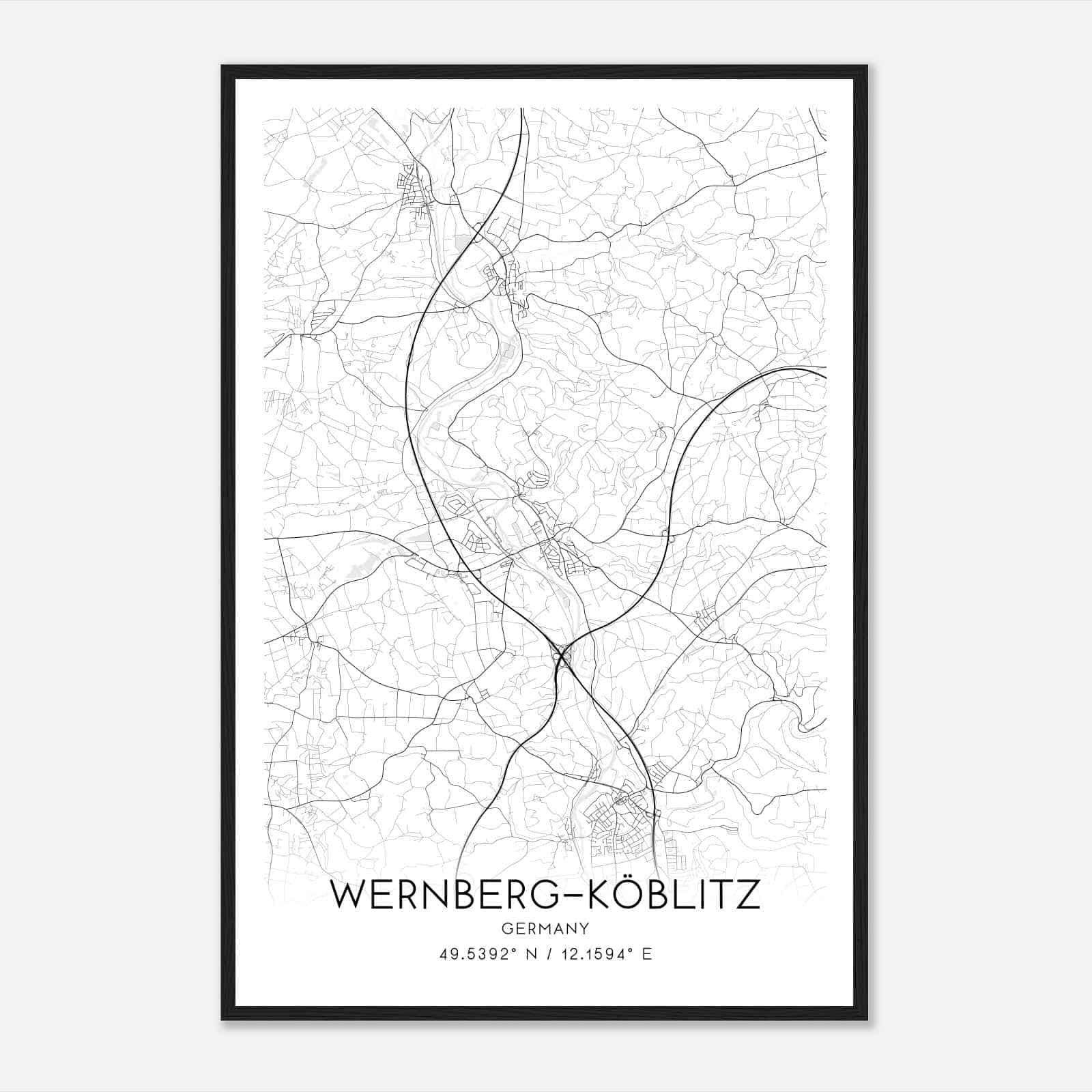 Wernberg-Koblitz Germany Map Poster, Modern Home Decor Wall Art Print