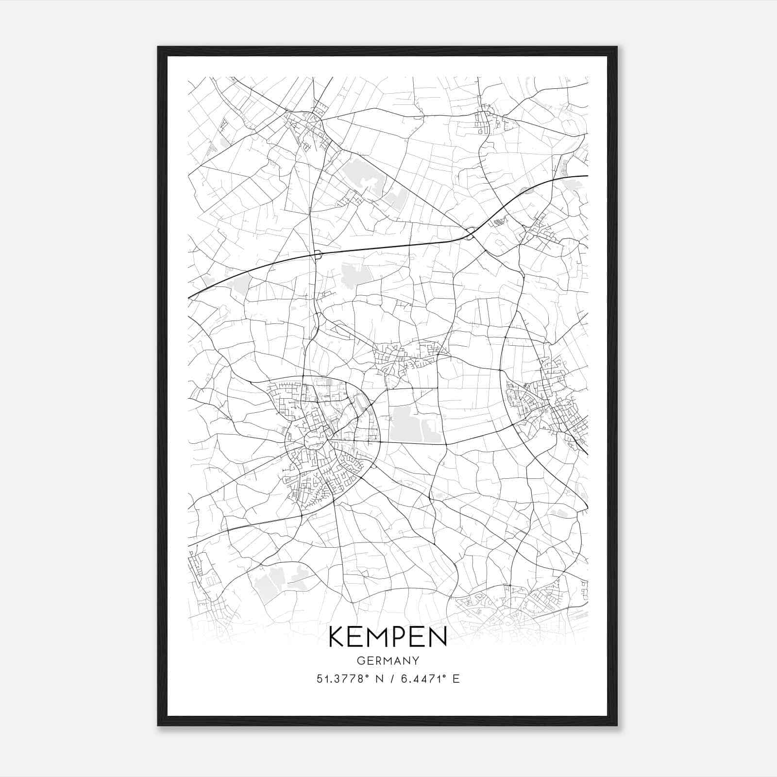 Kempen Germany Map Poster, Modern Home Decor Wall Art Print