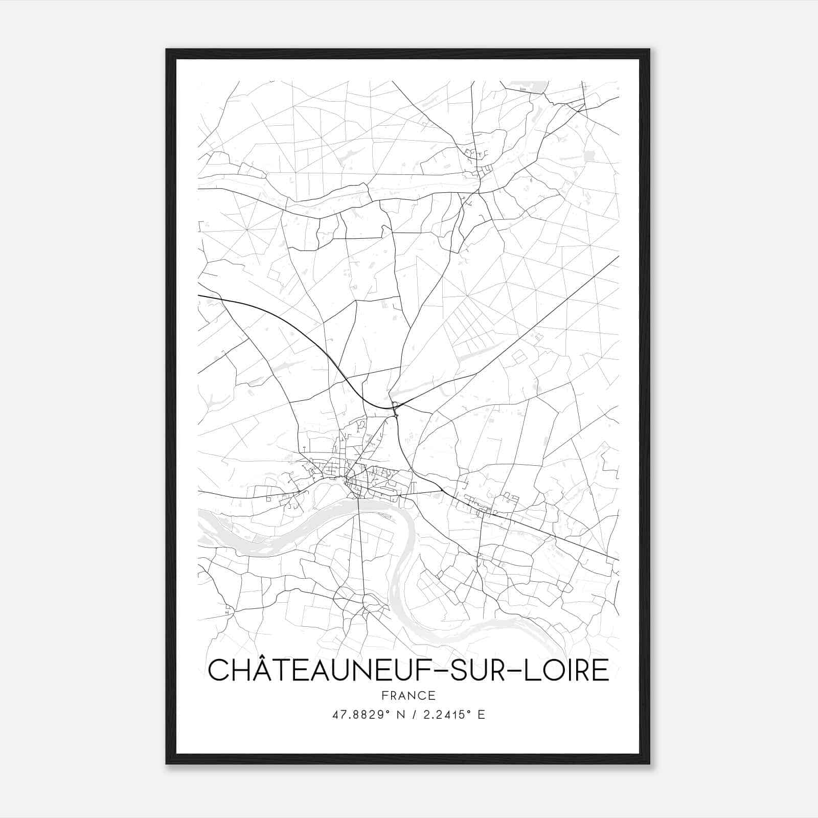 Chateauneuf-sur-Loire France Map Poster, Modern Home Decor Wall Art Print