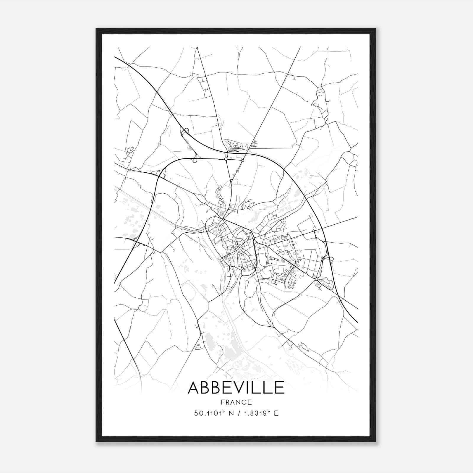 Abbeville France Map Poster, Modern Home Decor Wall Art Print