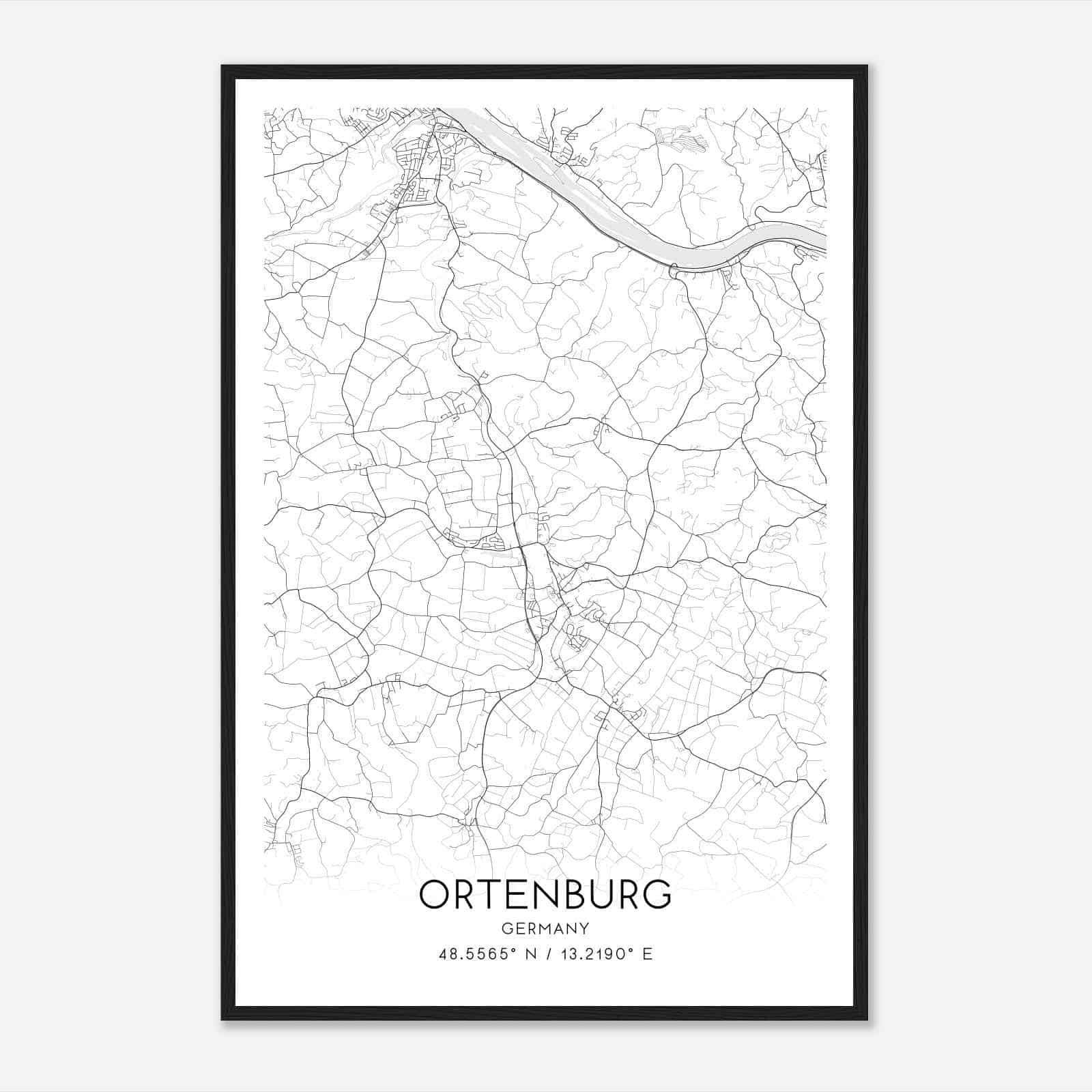 Ortenburg Germany Map Poster, Modern Home Decor Wall Art Print