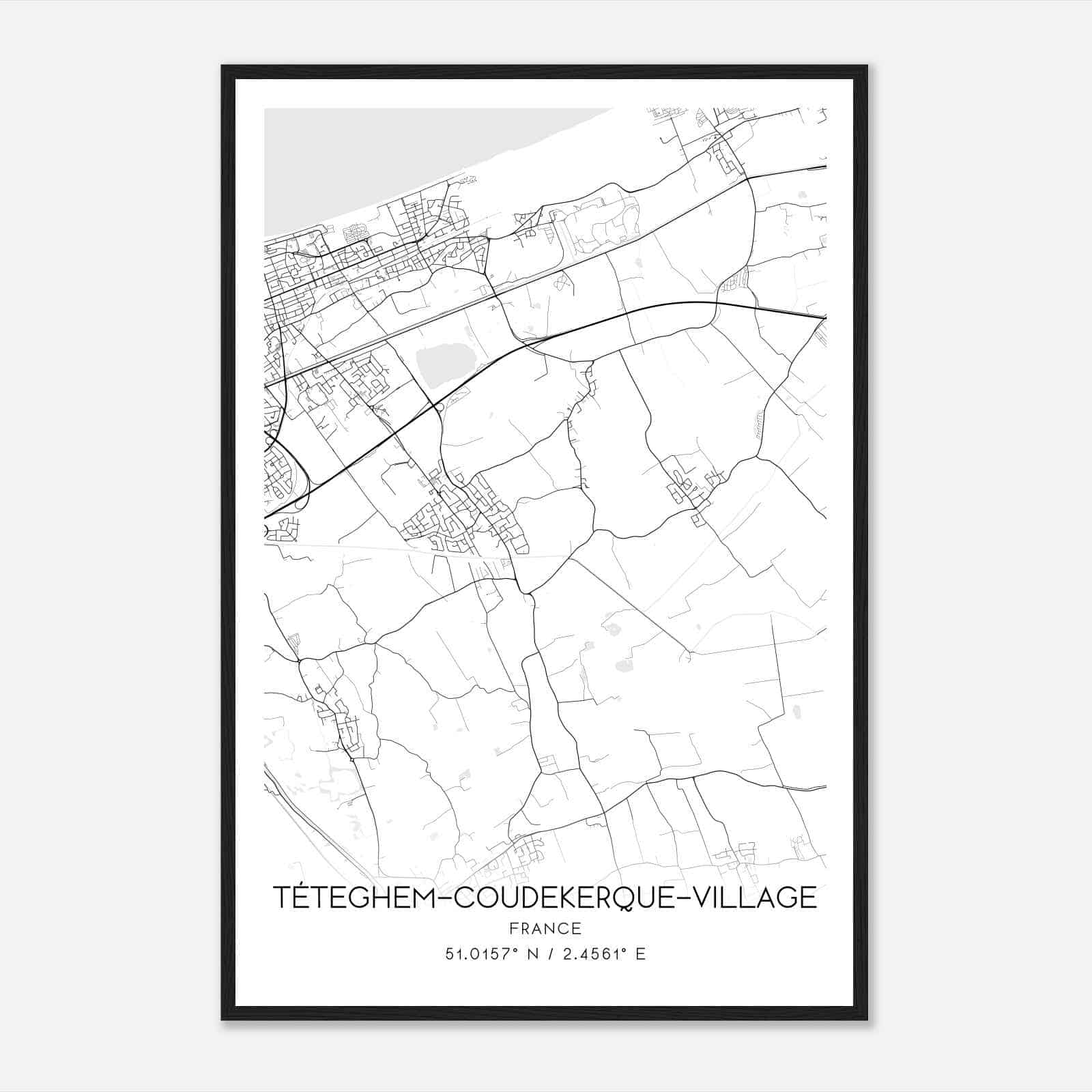Teteghem France Map Poster, Modern Home Decor Wall Art Print