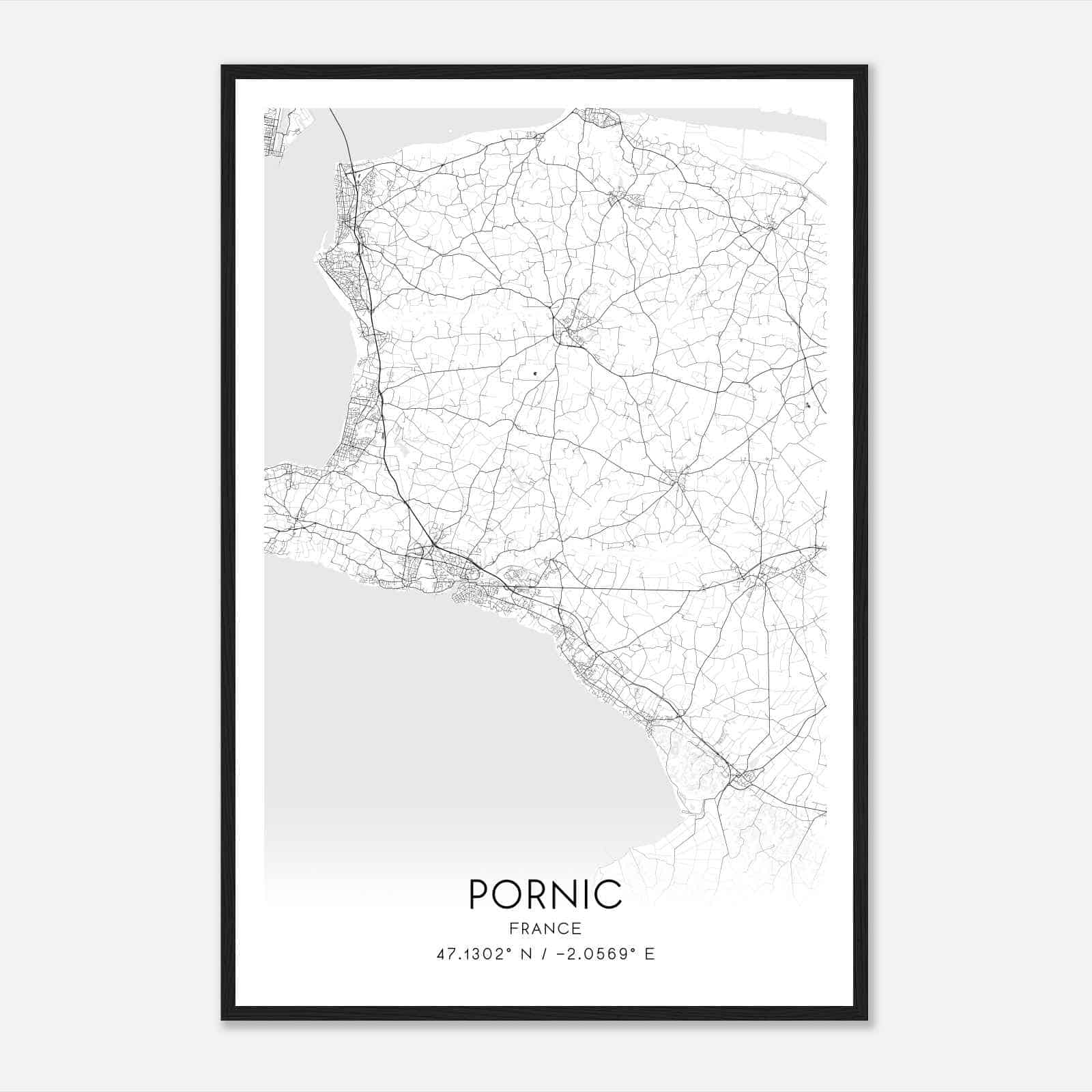 Pornic France Map Poster, Modern Home Decor Wall Art Print