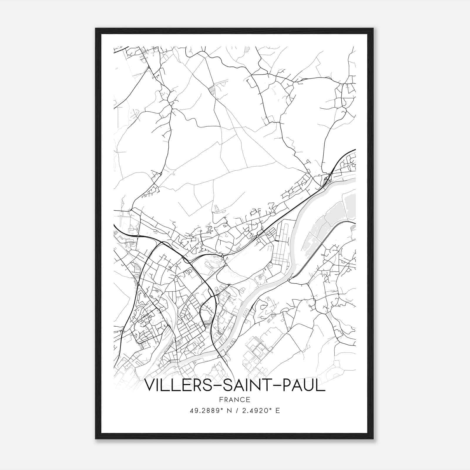 Villers-Saint-Paul France Map Poster, Modern Home Decor Wall Art Print