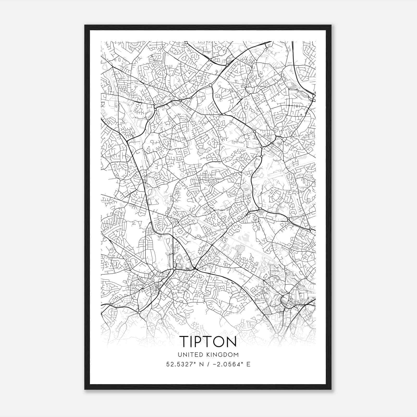 Tipton United Kingdom Map Poster, Modern Home Decor Wall Art Print