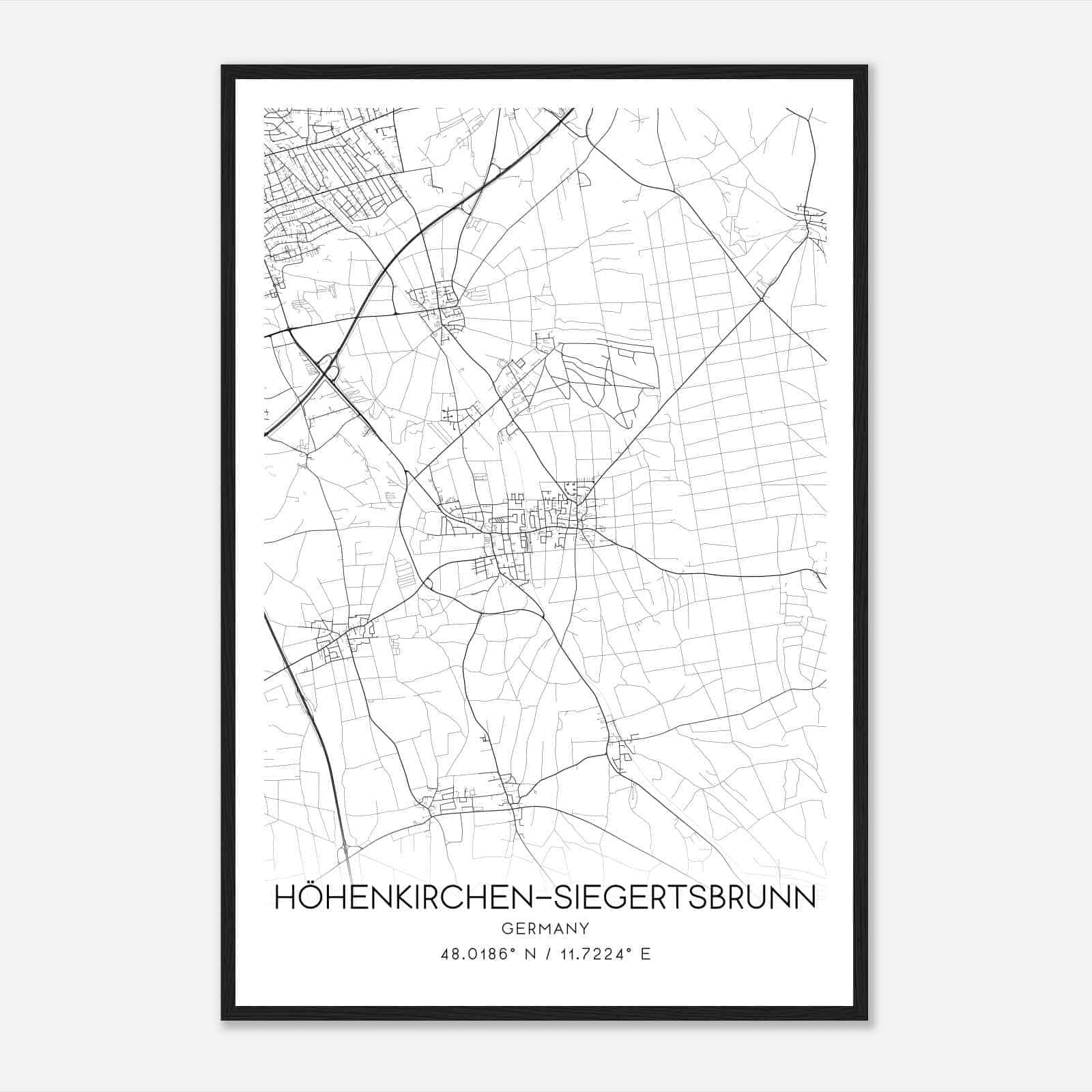 Hohenkirchen-Siegertsbrunn Germany Map Poster, Modern Home Decor Wall Art Print