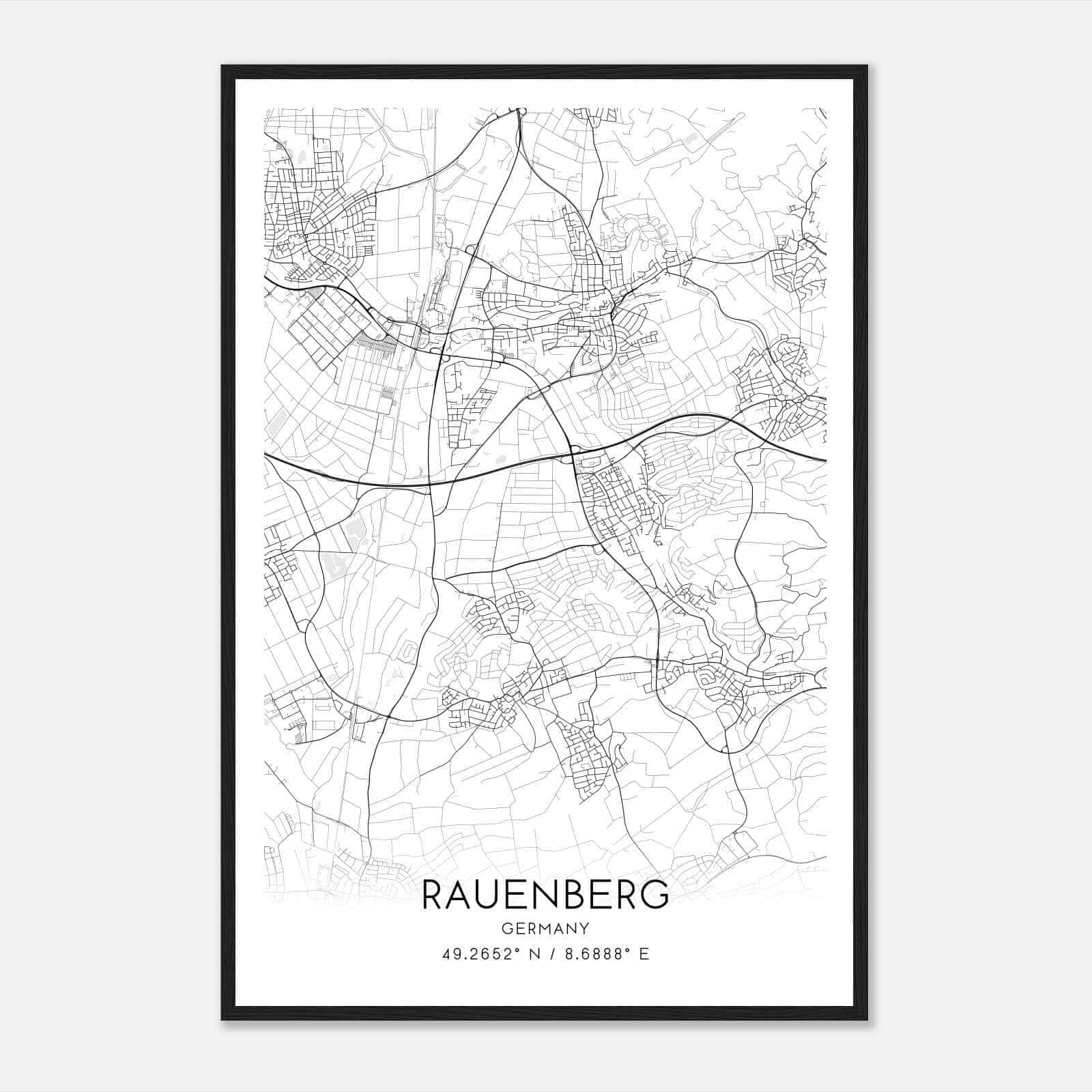 Rauenberg Germany Map Poster, Modern Home Decor Wall Art Print