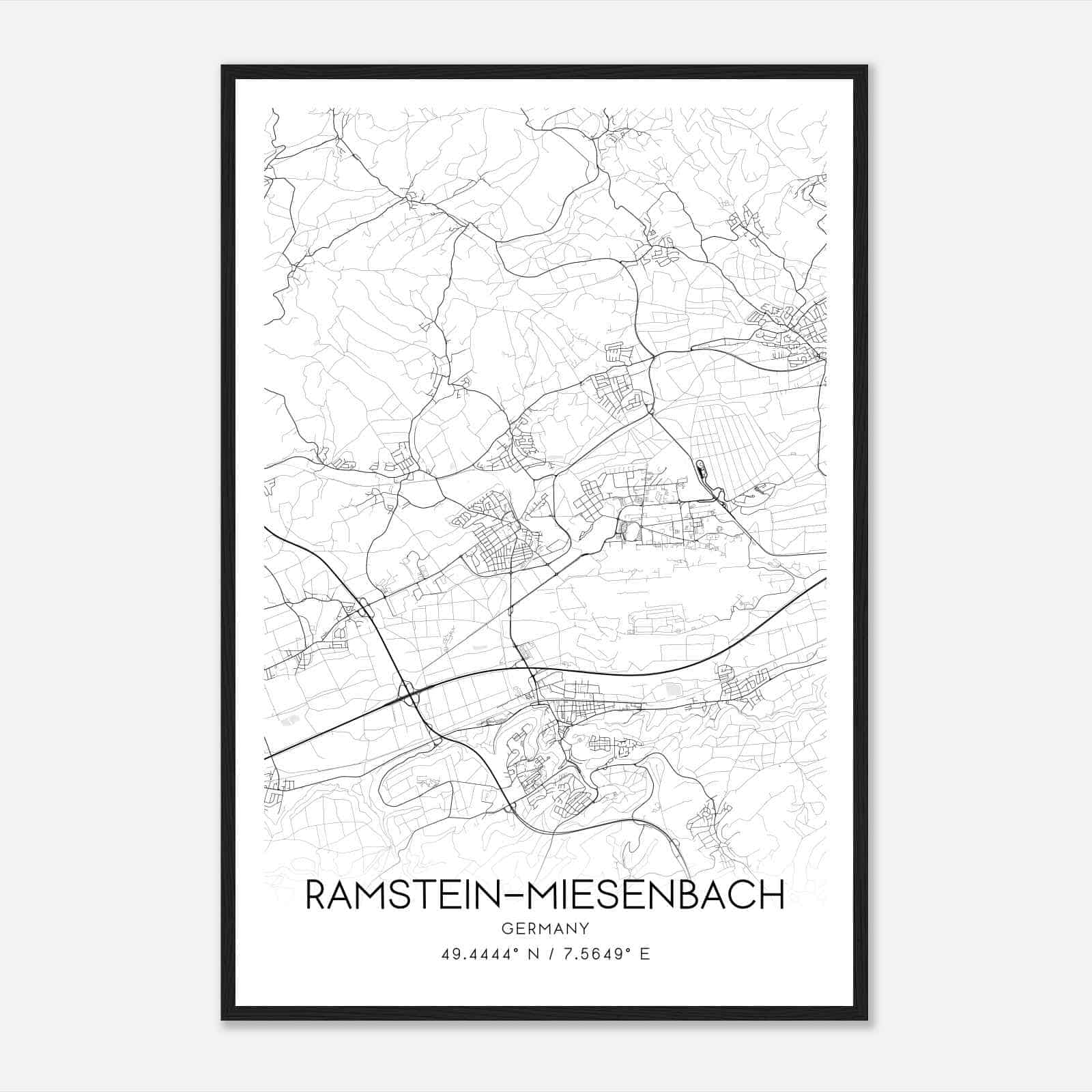 Ramstein-Miesenbach Germany Map Poster, Modern Home Decor Wall Art Print