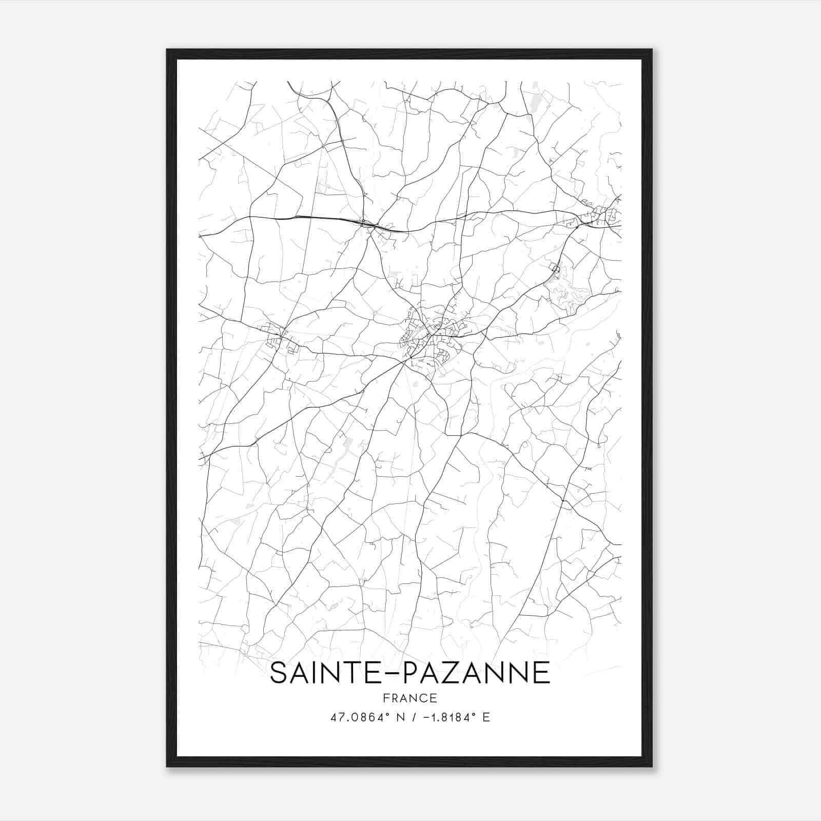 Sainte-Pazanne France Map Poster, Modern Home Decor Wall Art Print