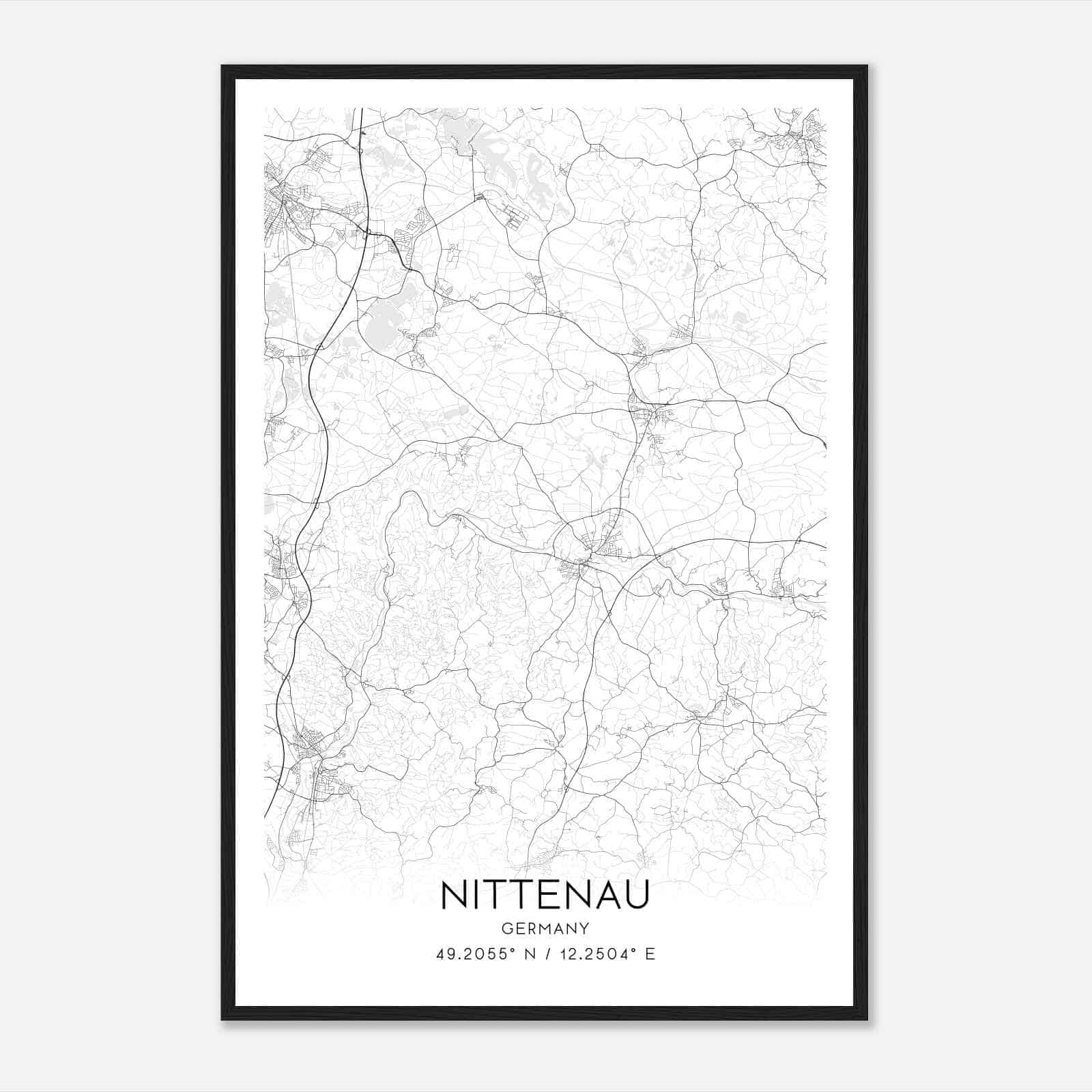Nittenau Germany Map Poster, Modern Home Decor Wall Art Print