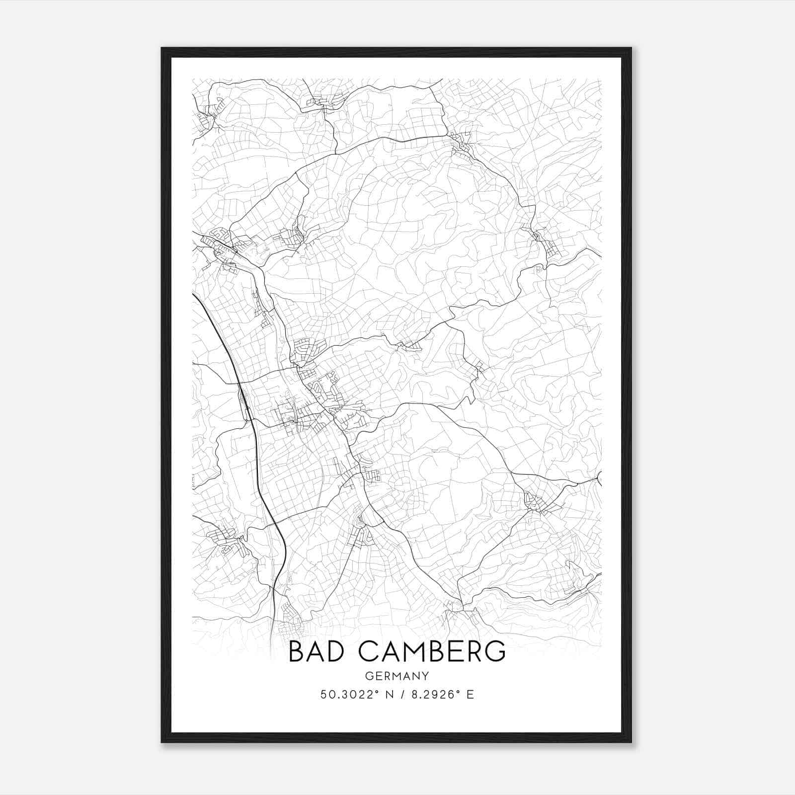 Bad Camberg Germany Map Poster, Modern Home Decor Wall Art Print