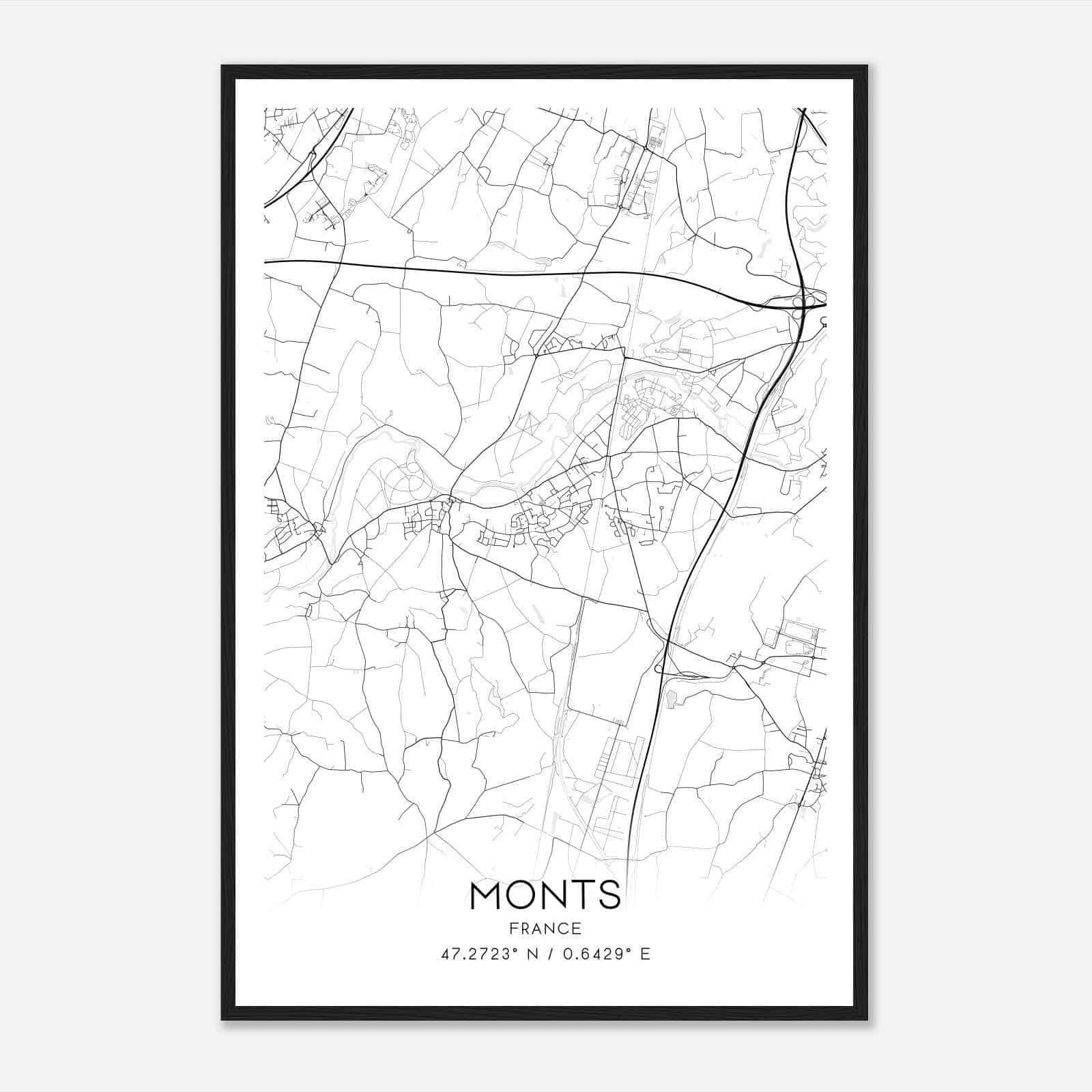 Monts France Map Poster, Modern Home Decor Wall Art Print