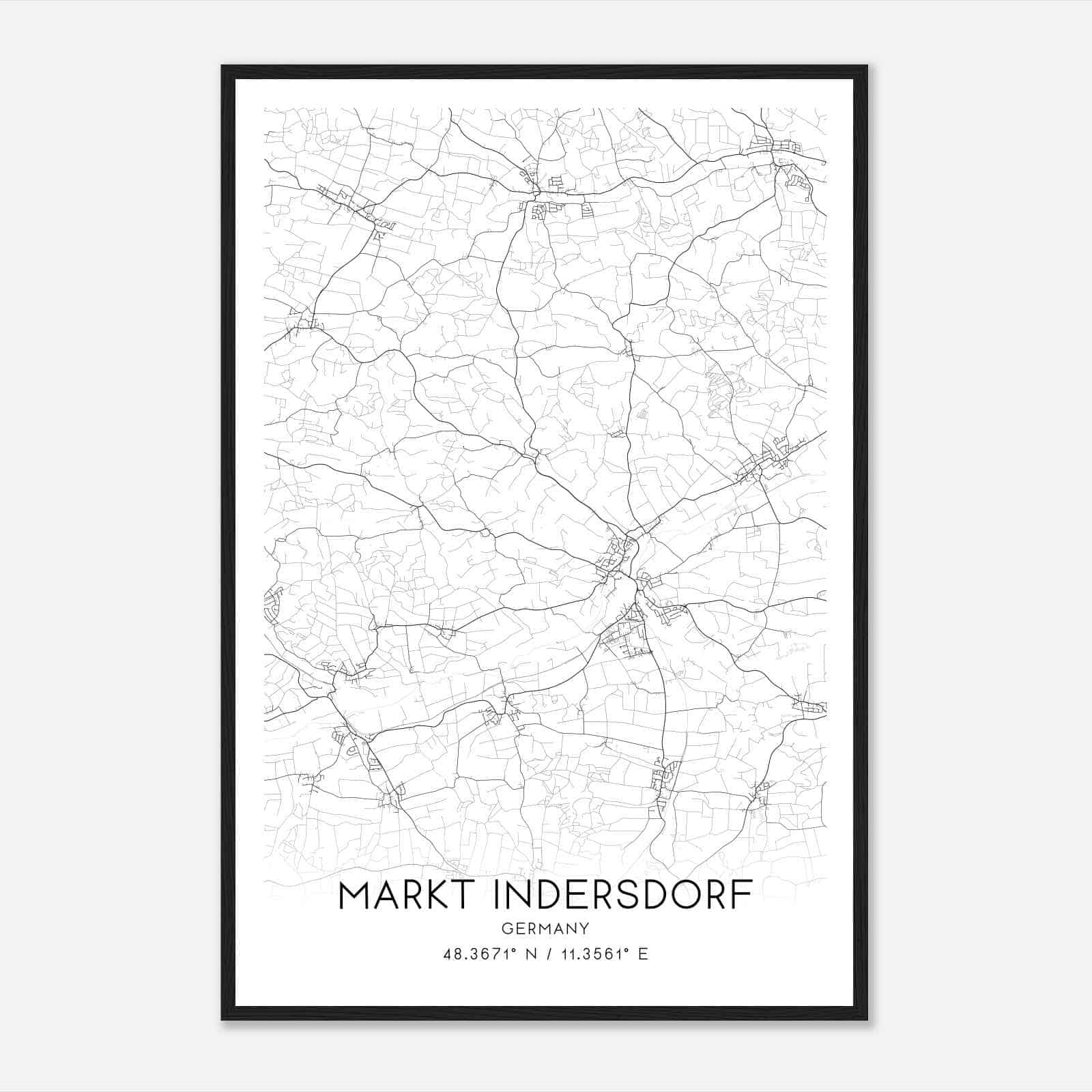 Markt Indersdorf Germany Map Poster, Modern Home Decor Wall Art Print