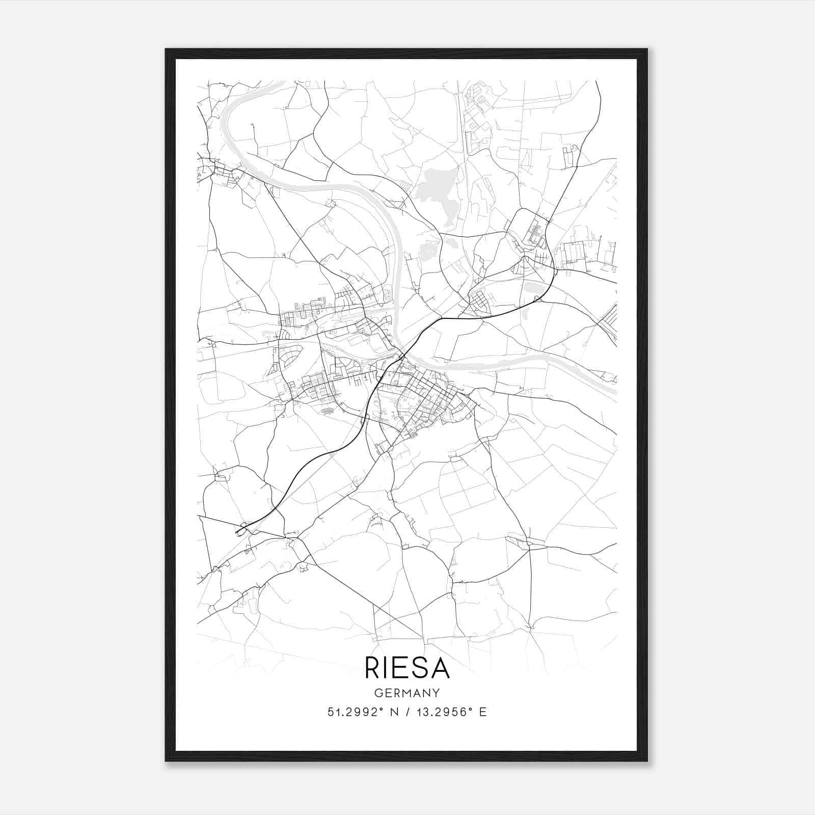 Riesa Germany Map Poster, Modern Home Decor Wall Art Print