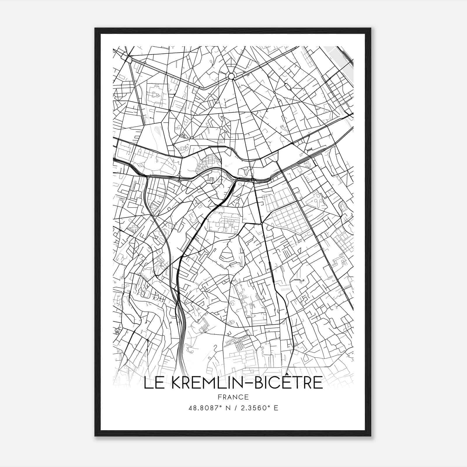 Le Kremlin-Bicetre France Map Poster, Modern Home Decor Wall Art Print
