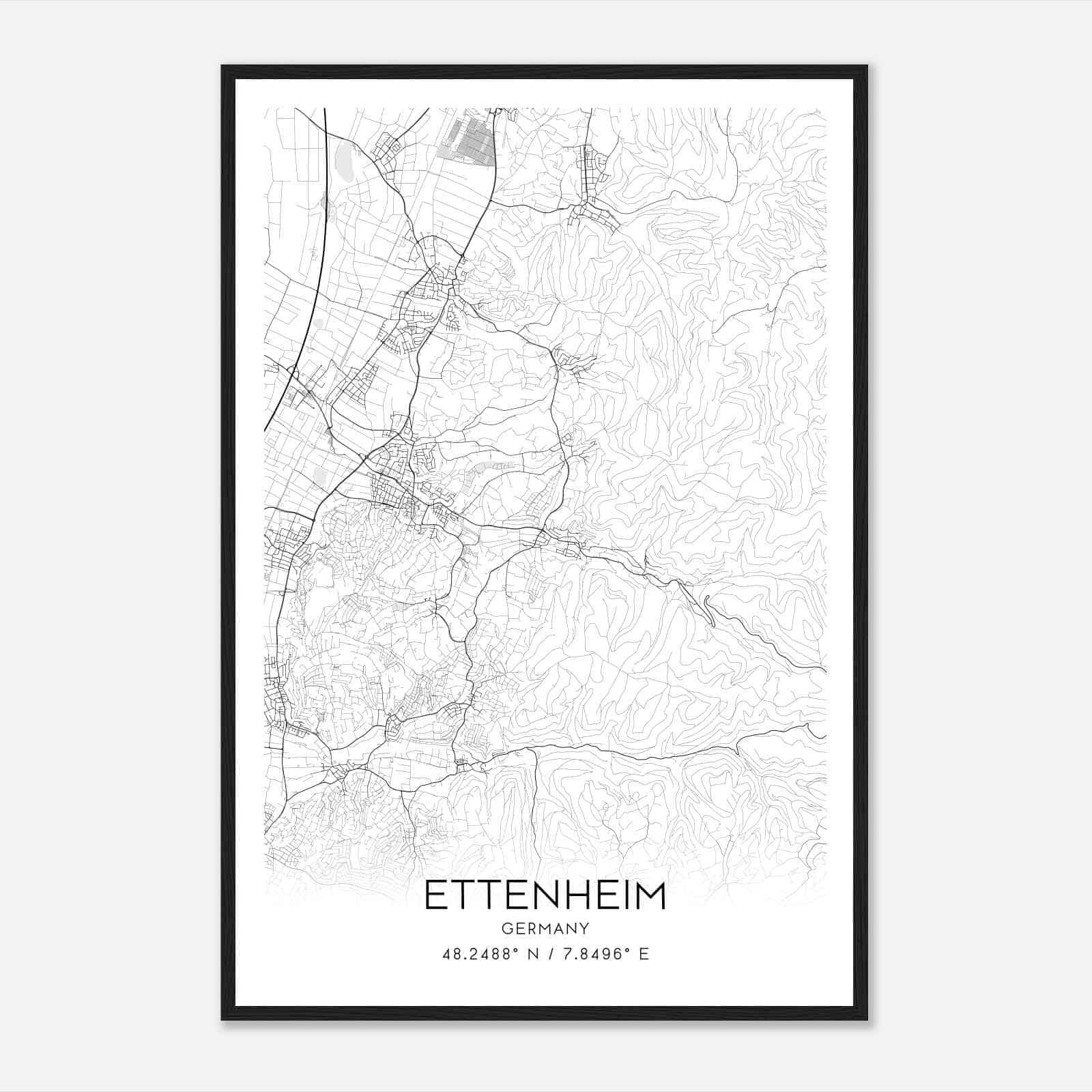 Ettenheim Germany Map Poster, Modern Home Decor Wall Art Print