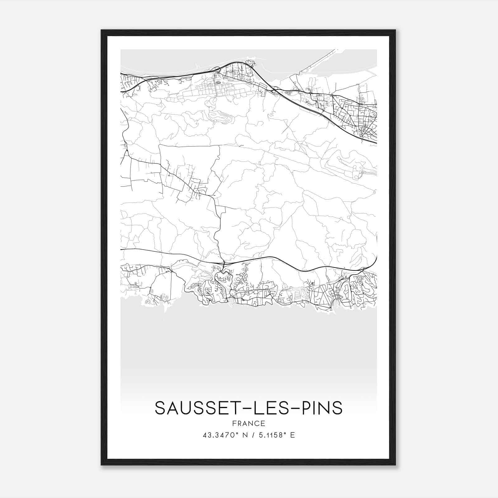 Sausset-les-Pins France Map Poster, Modern Home Decor Wall Art Print