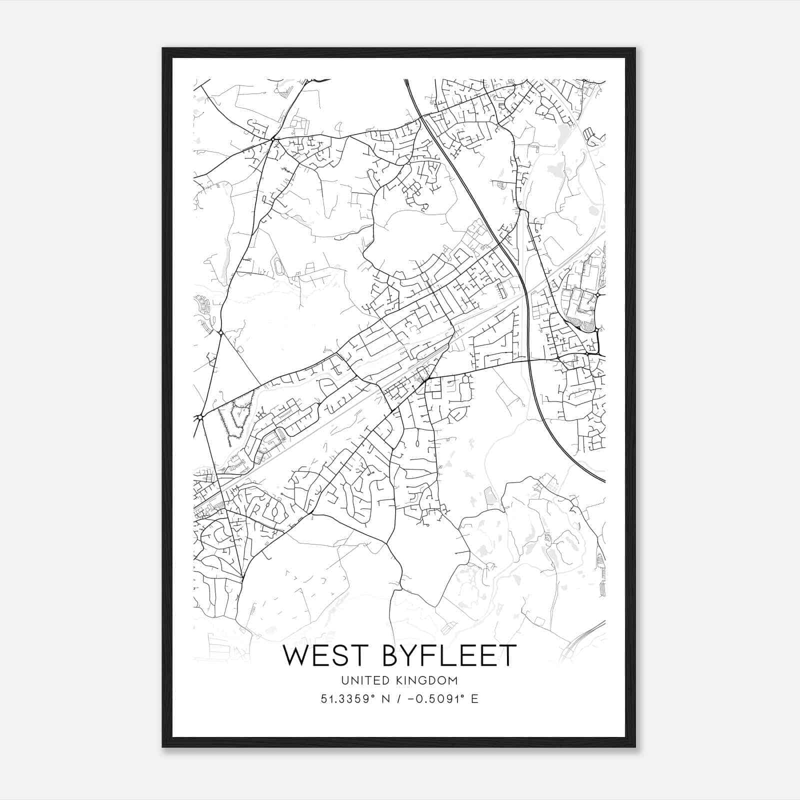 West Byfleet United Kingdom Map Poster, Modern Home Decor Wall Art Print