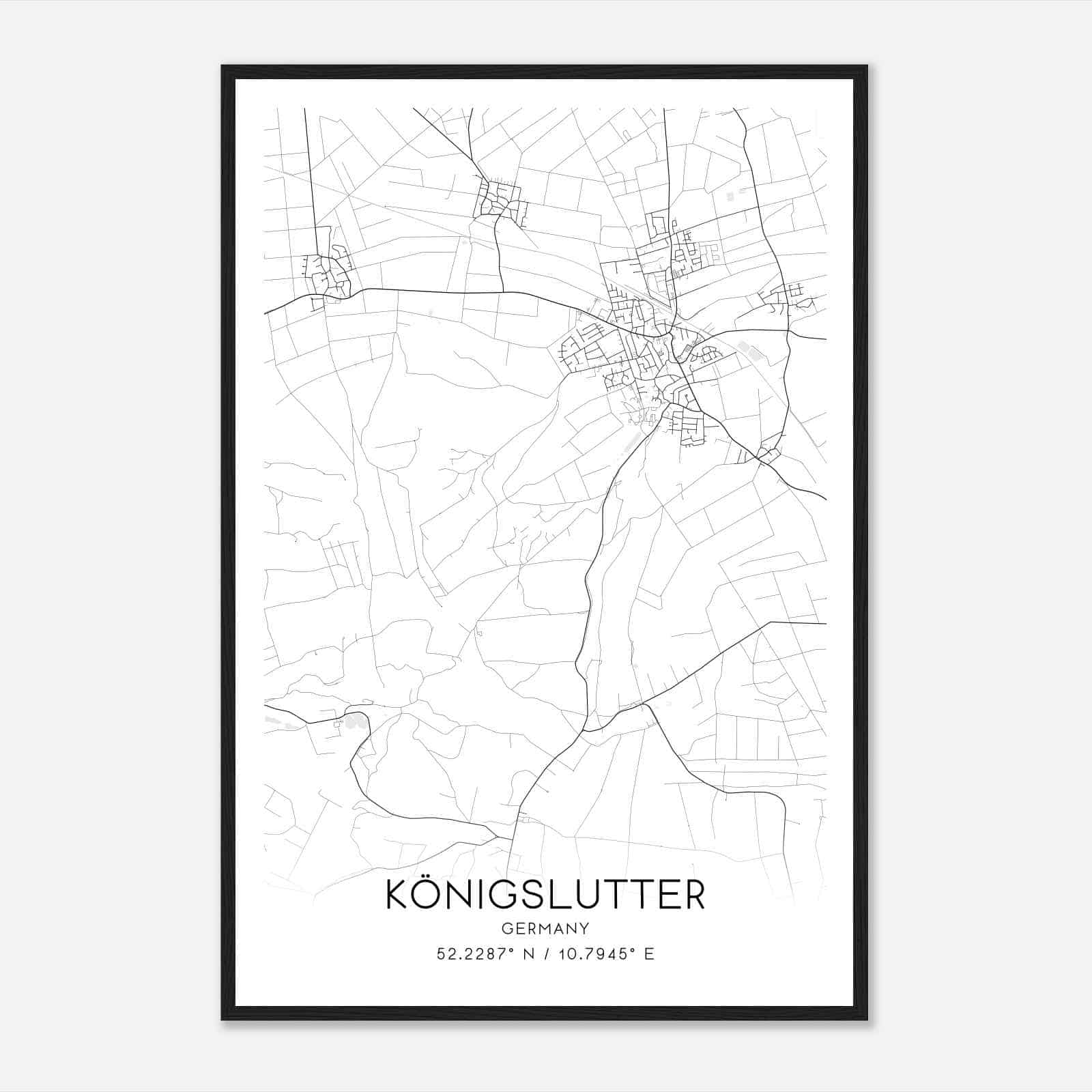 Konigslutter am Elm Germany Map Poster, Modern Home Decor Wall Art Print