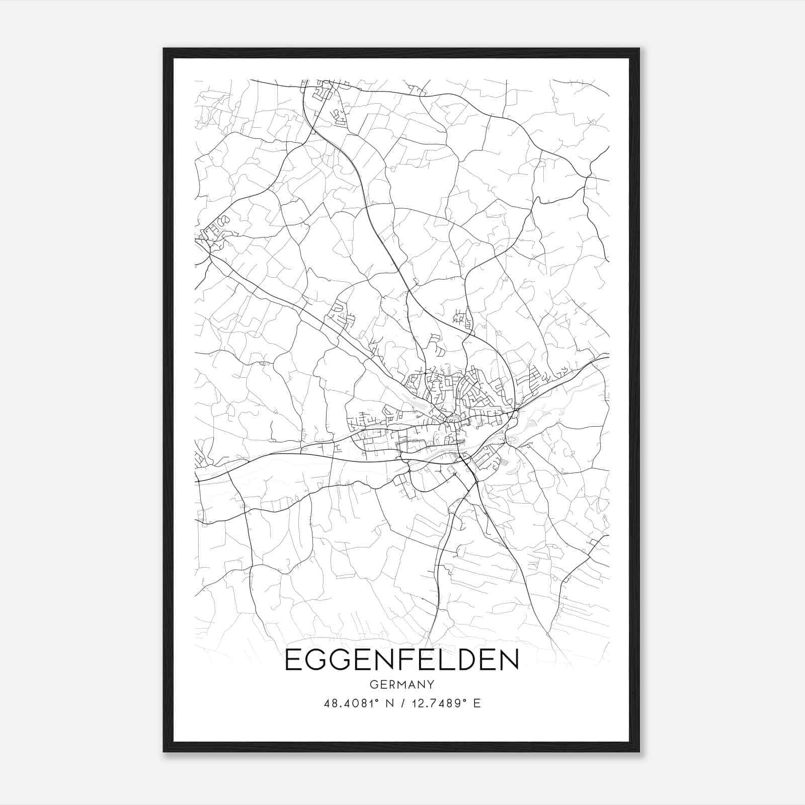 Eggenfelden Germany Map Poster, Modern Home Decor Wall Art Print