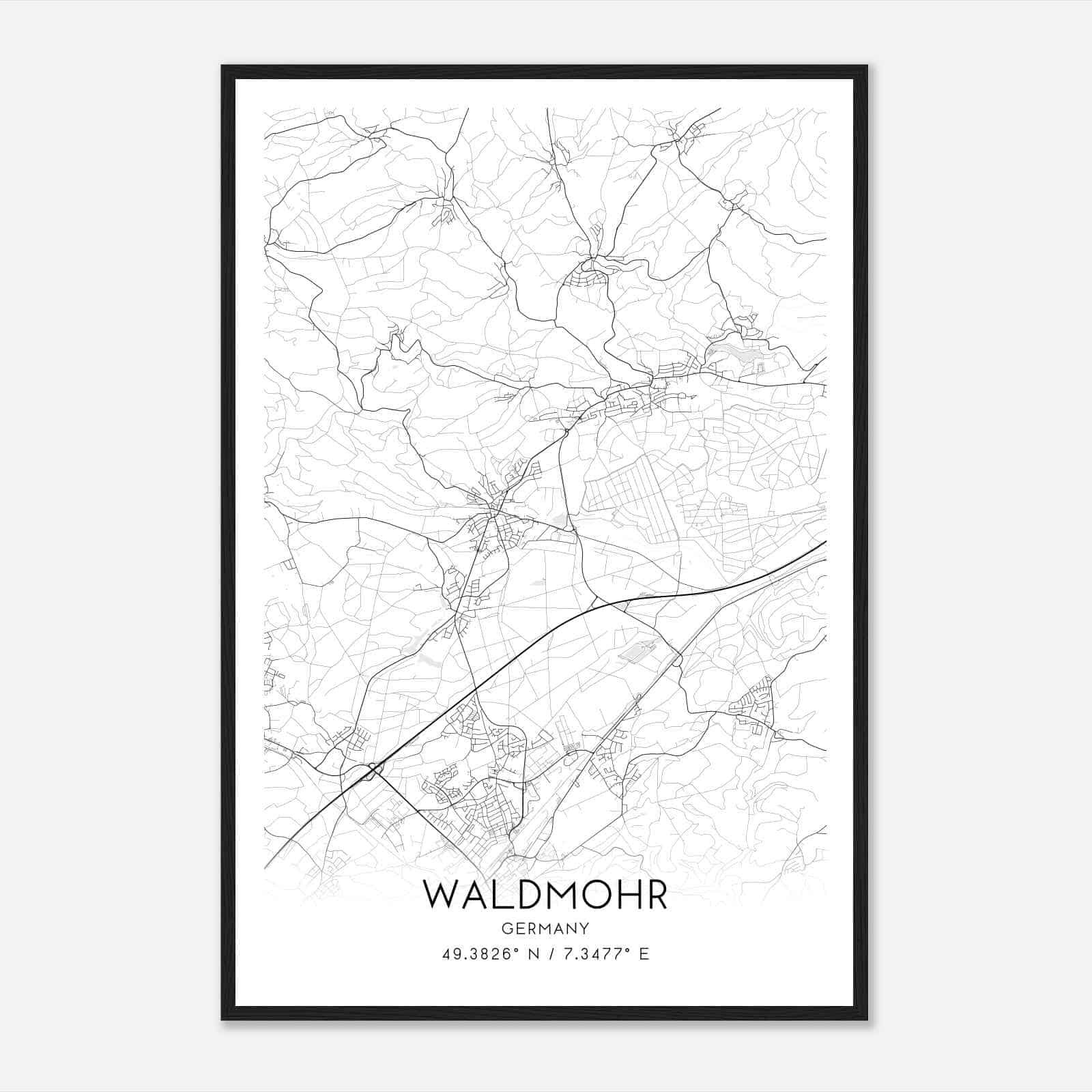 Waldmohr Germany Map Poster, Modern Home Decor Wall Art Print
