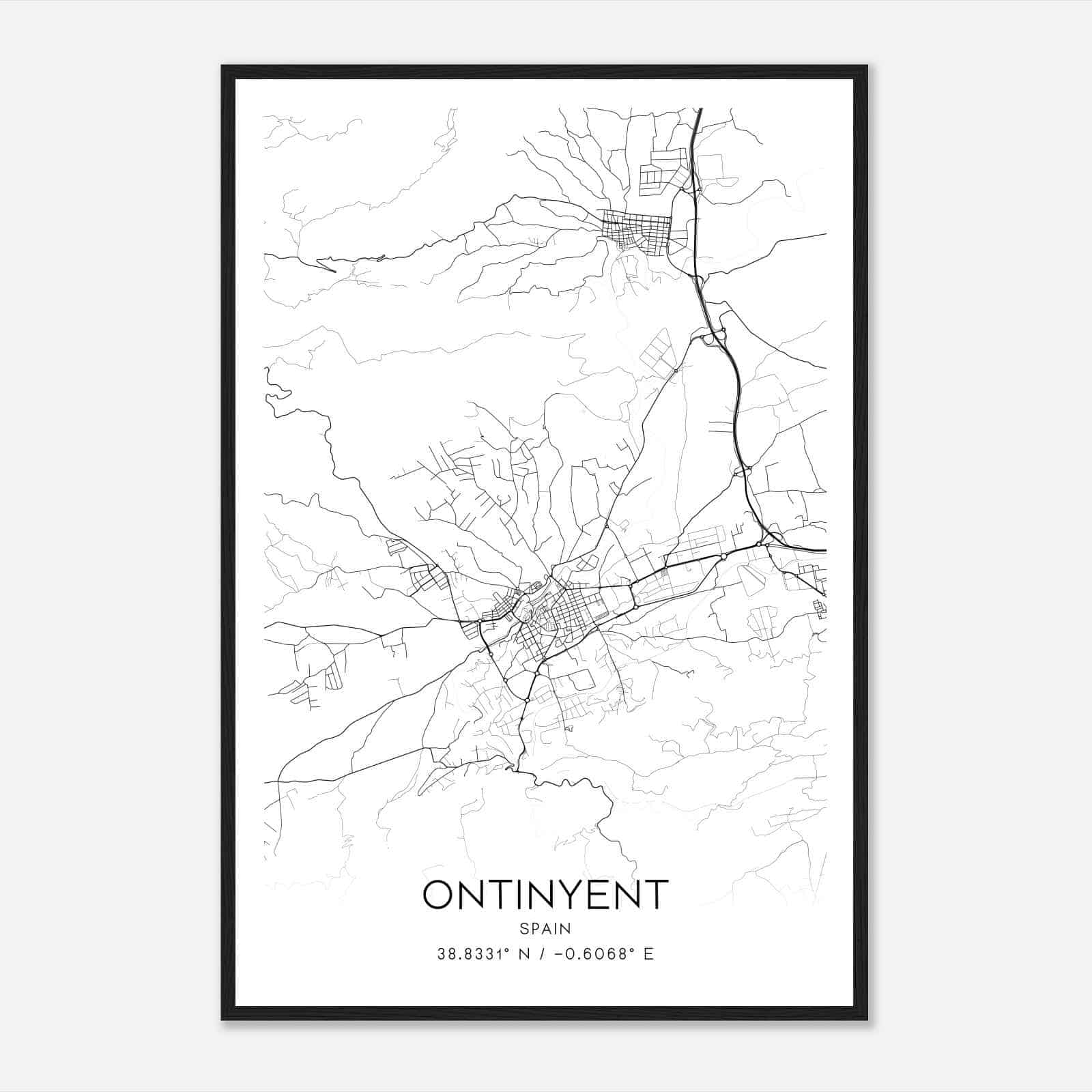 Onteniente Spain Map Poster, Modern Home Decor Wall Art Print