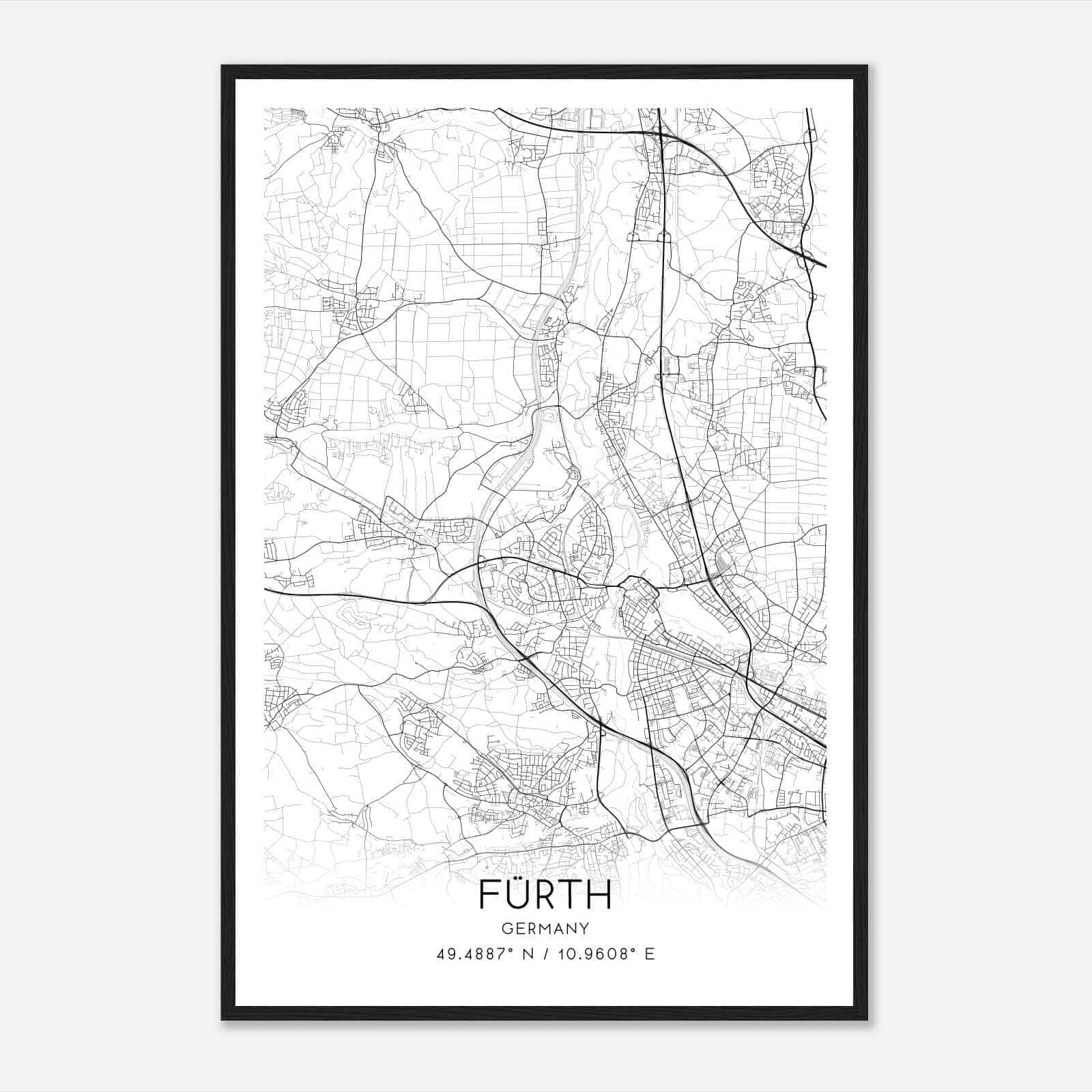 Furth Germany Map Poster, Modern Home Decor Wall Art Print
