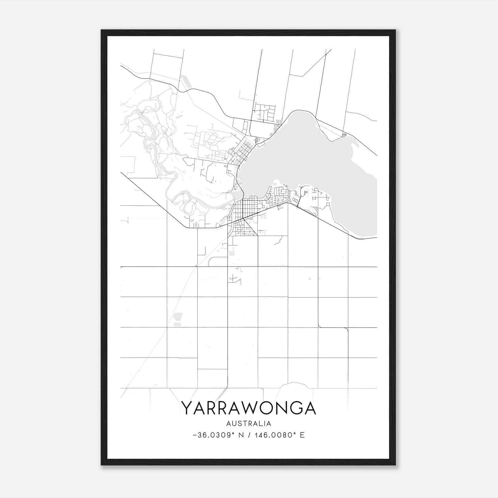 Yarrawonga Australia Map Poster, Modern Home Decor Wall Art Print