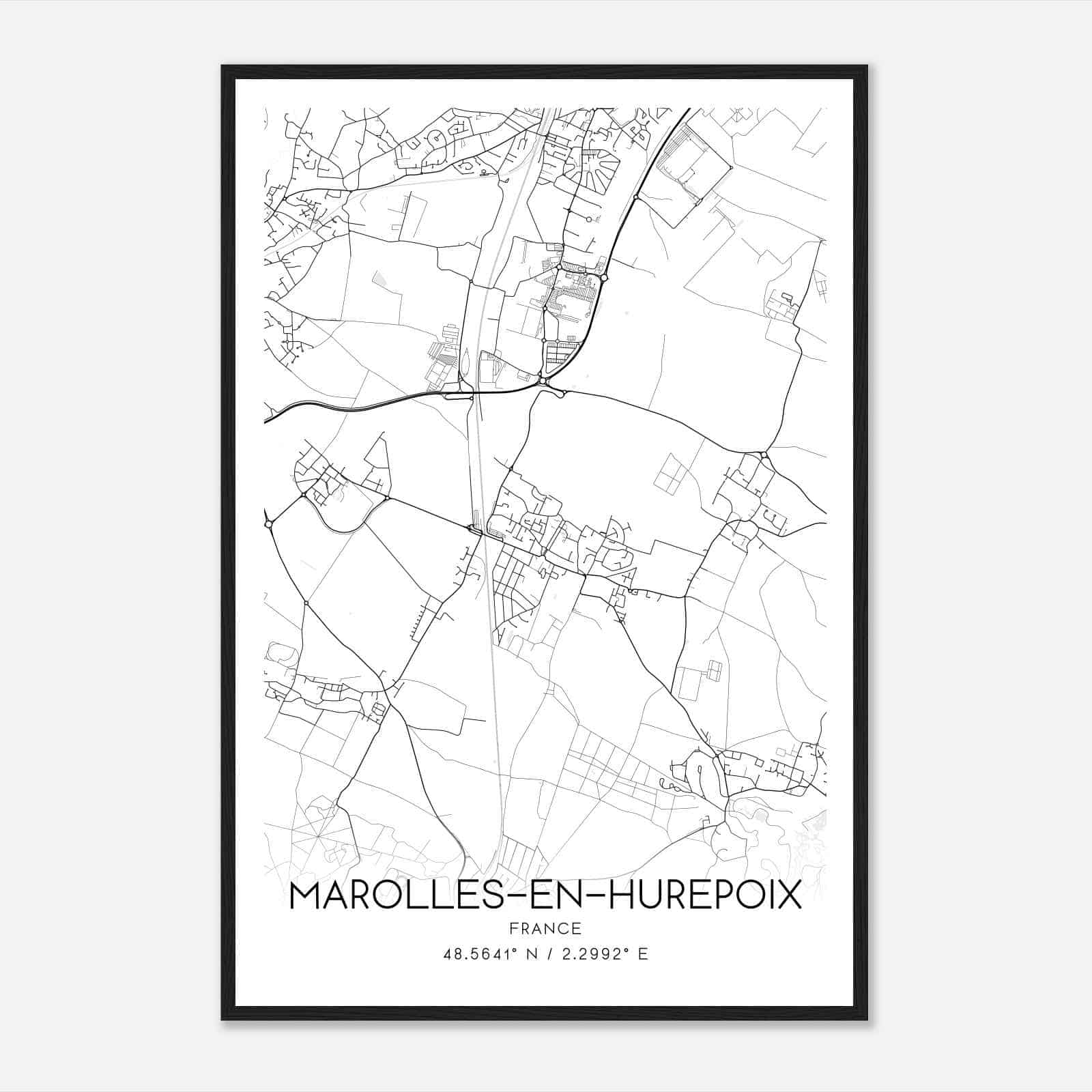 Marolles-en-Hurepoix France Map Poster, Modern Home Decor Wall Art Print