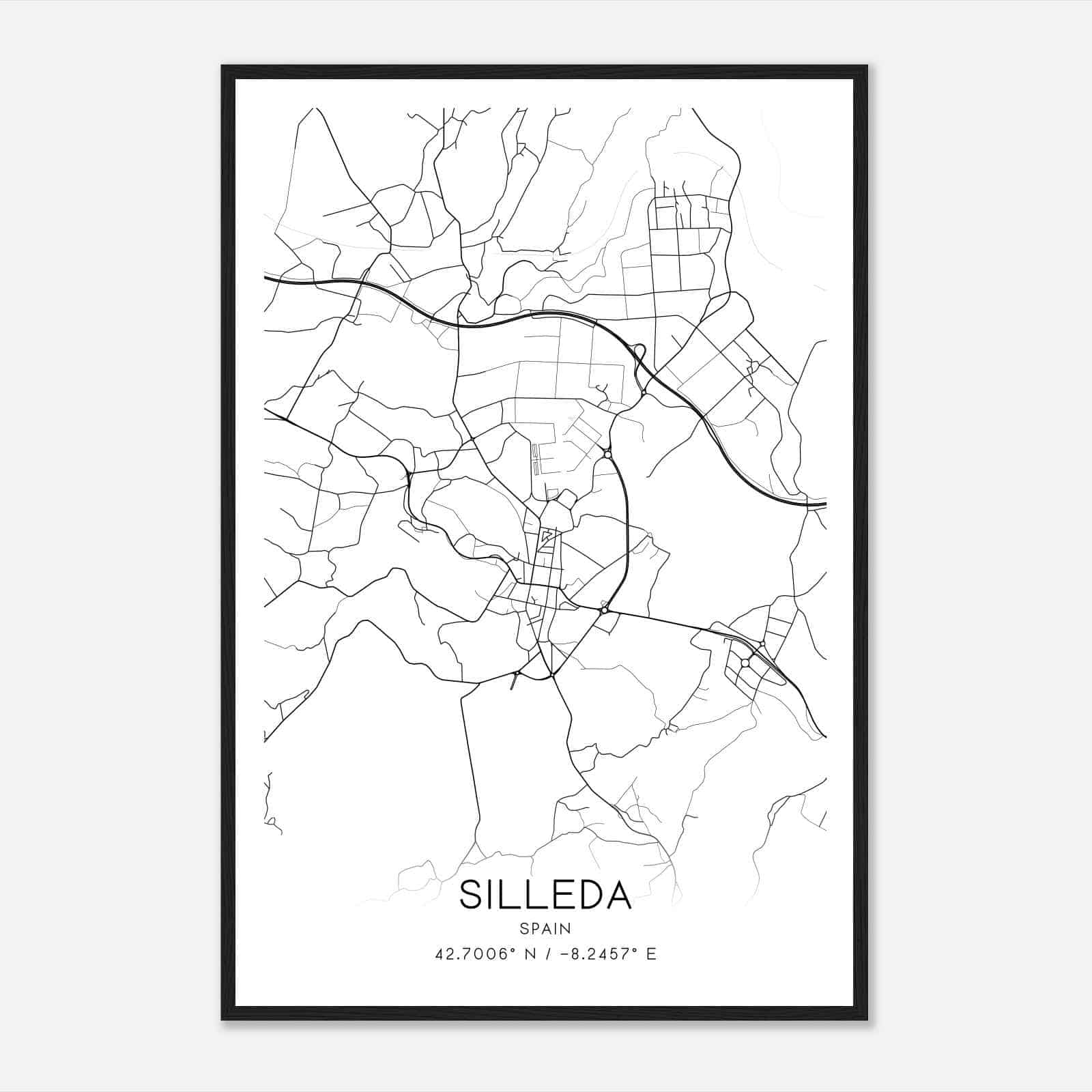 Silleda Spain Map Poster, Modern Home Decor Wall Art Print