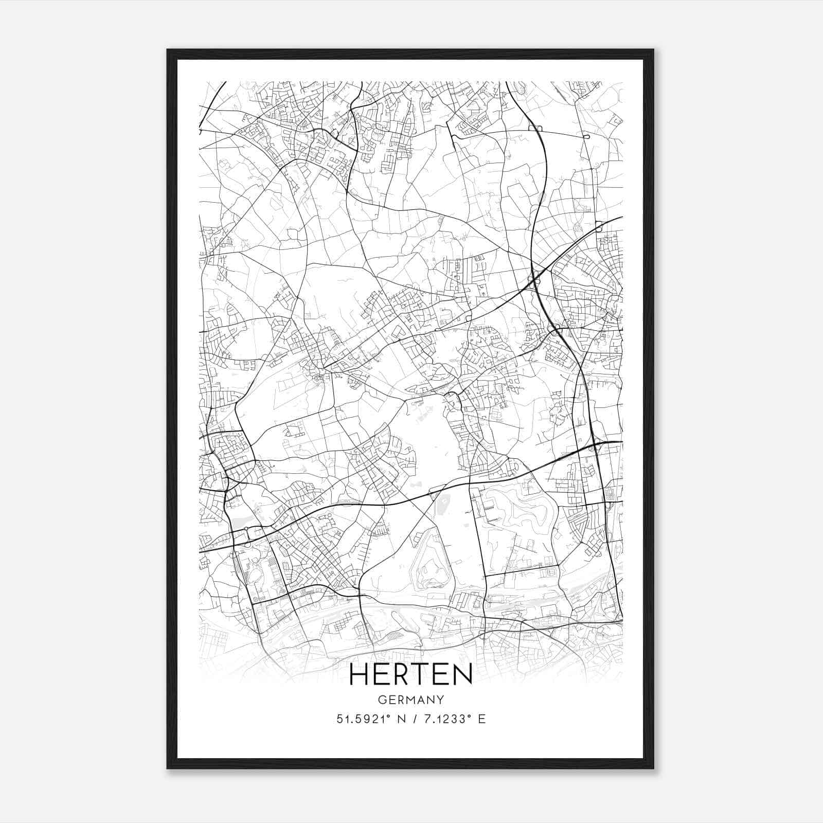 Herten Germany Map Poster, Modern Home Decor Wall Art Print