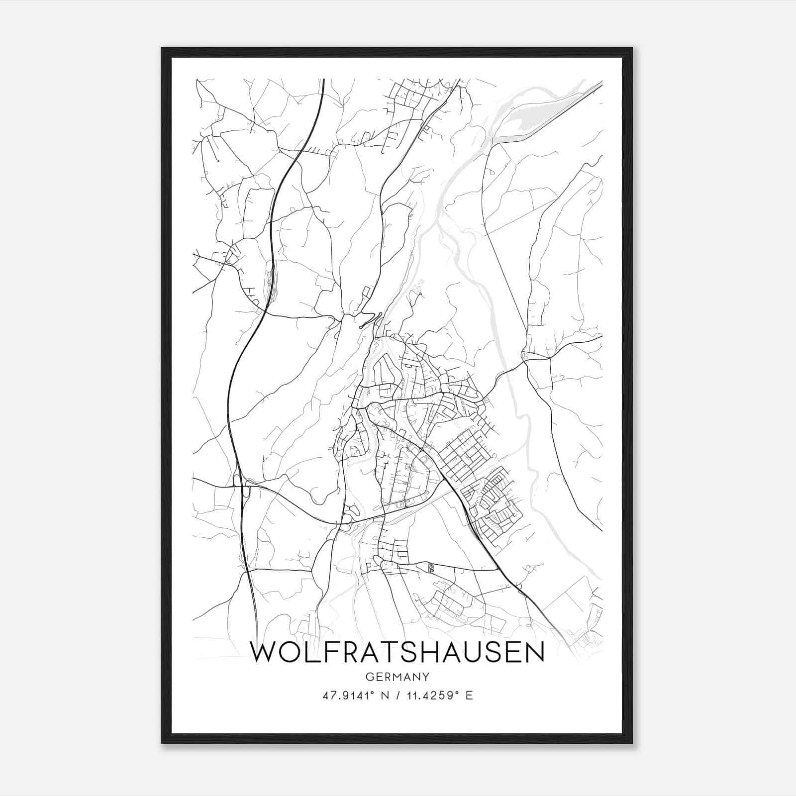 Wolfratshausen Germany Map Poster, Modern Home Decor Wall Art Print