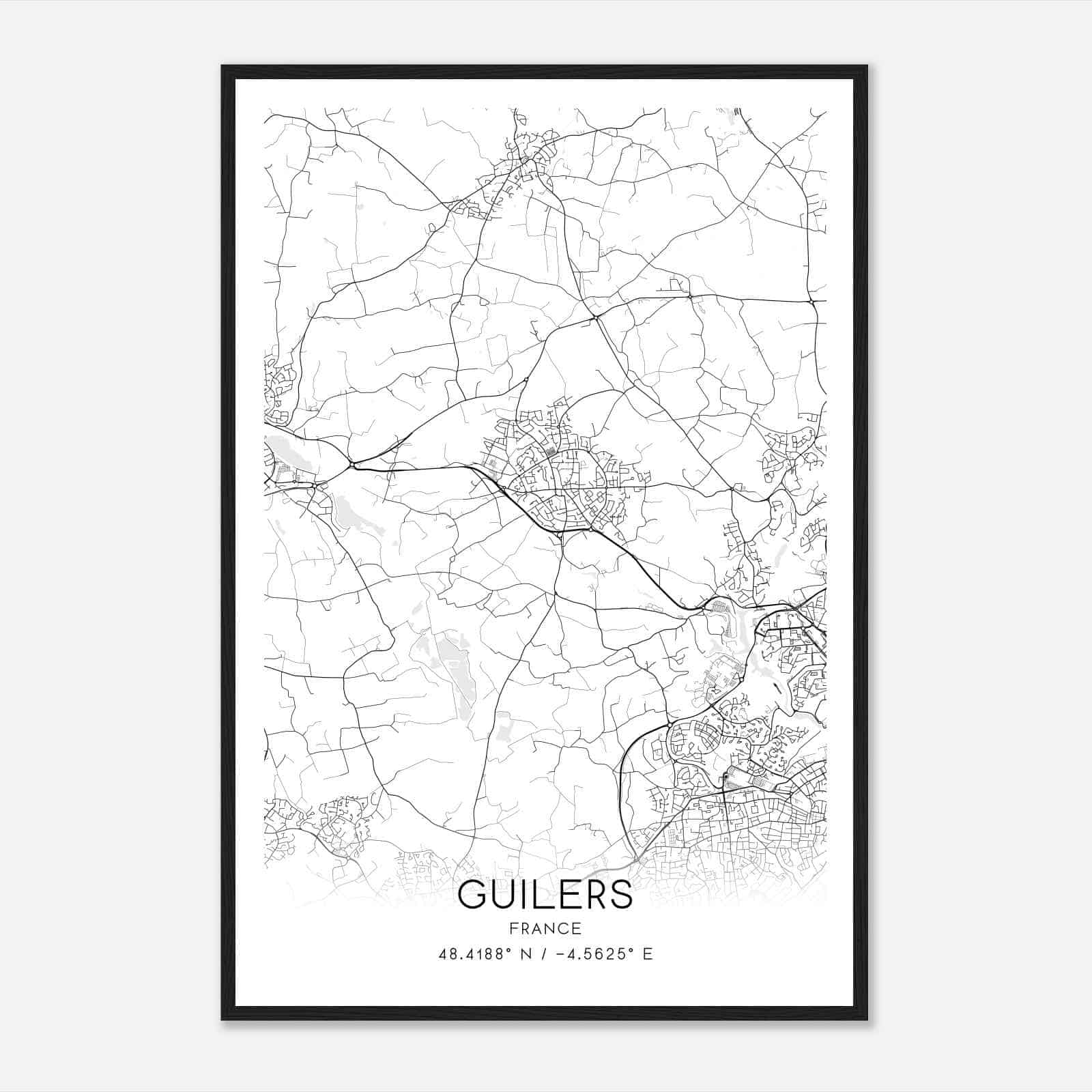 Guilers France Map Poster, Modern Home Decor Wall Art Print