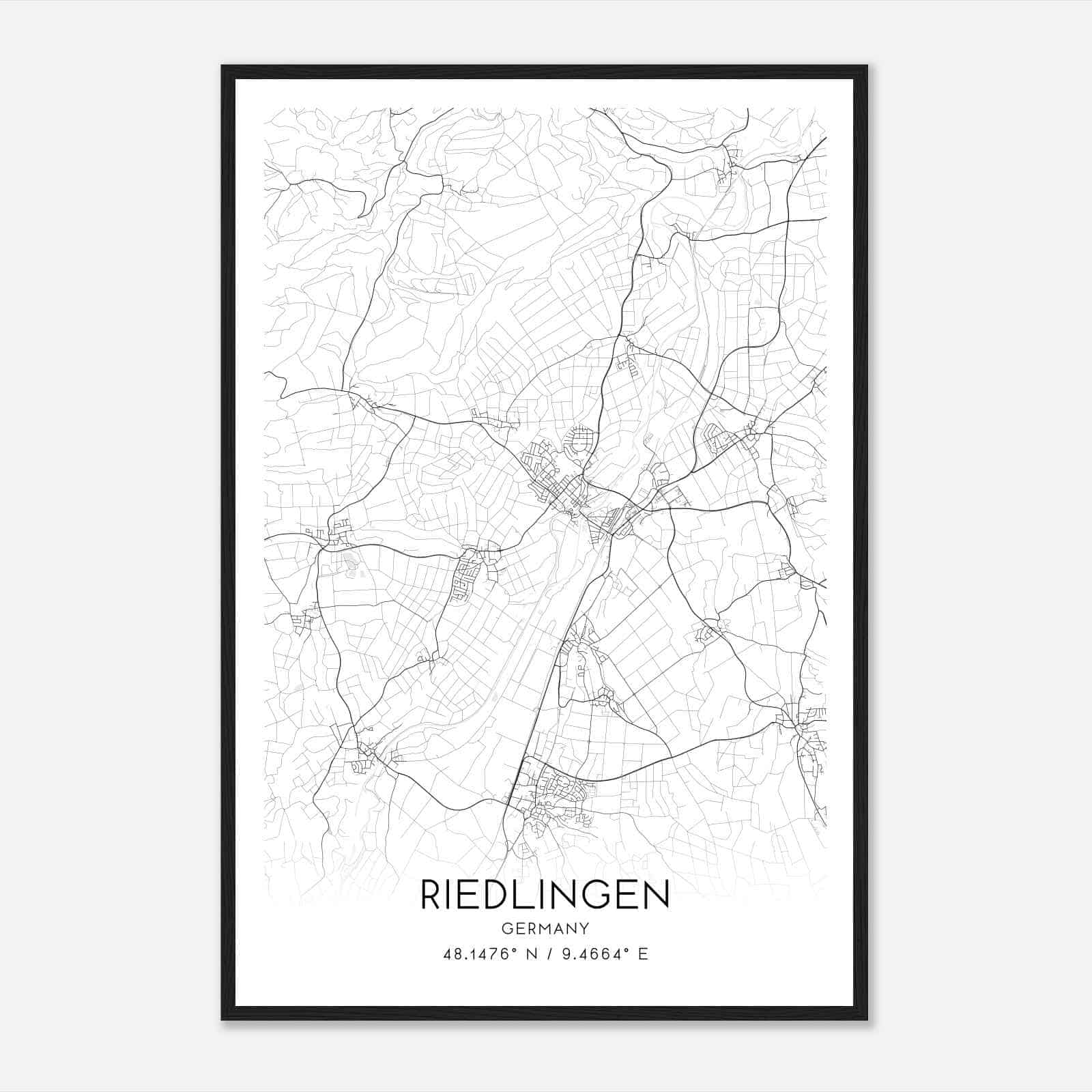 Riedlingen Germany Map Poster, Modern Home Decor Wall Art Print