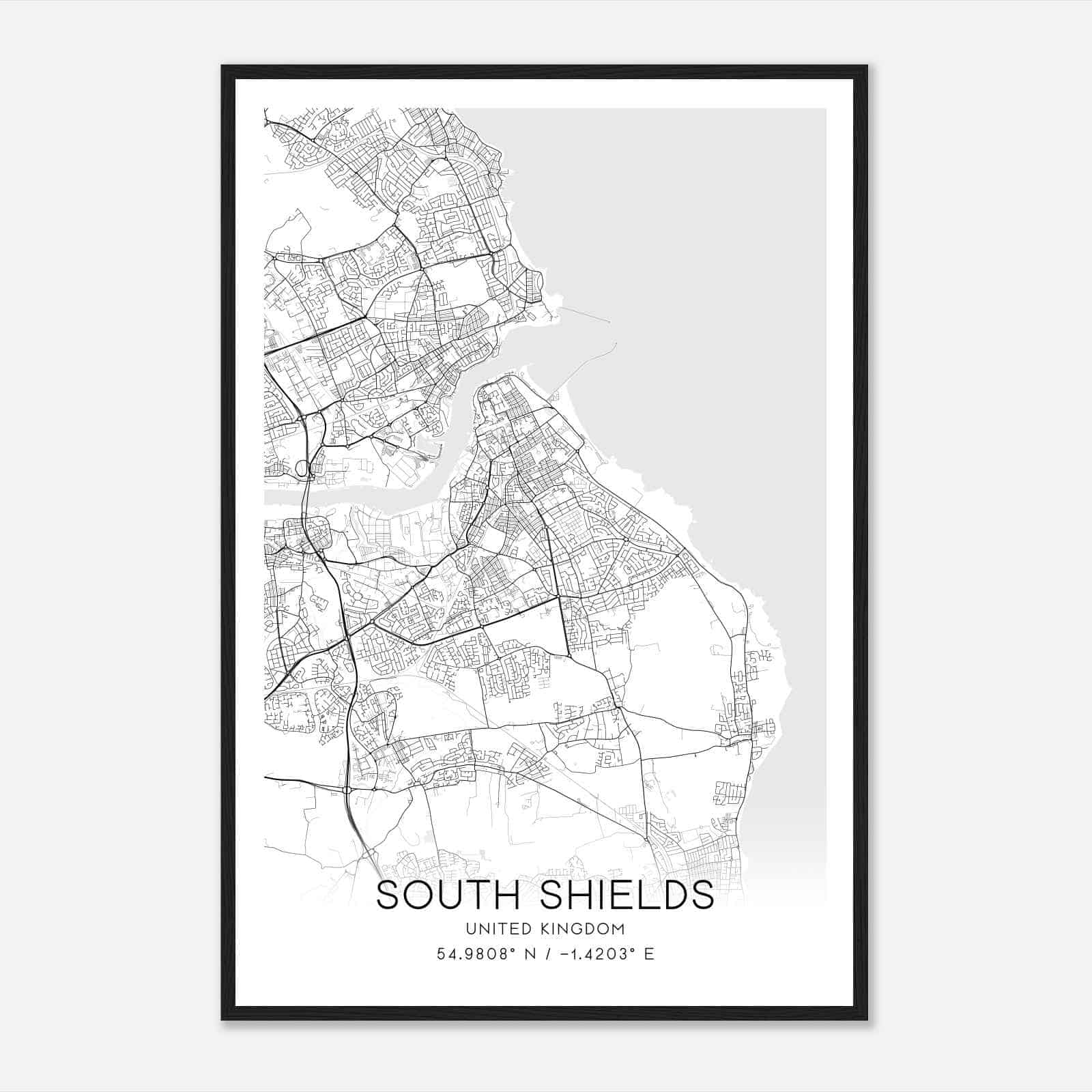 South Shields United Kingdom Map Poster, Modern Home Decor Wall Art Print