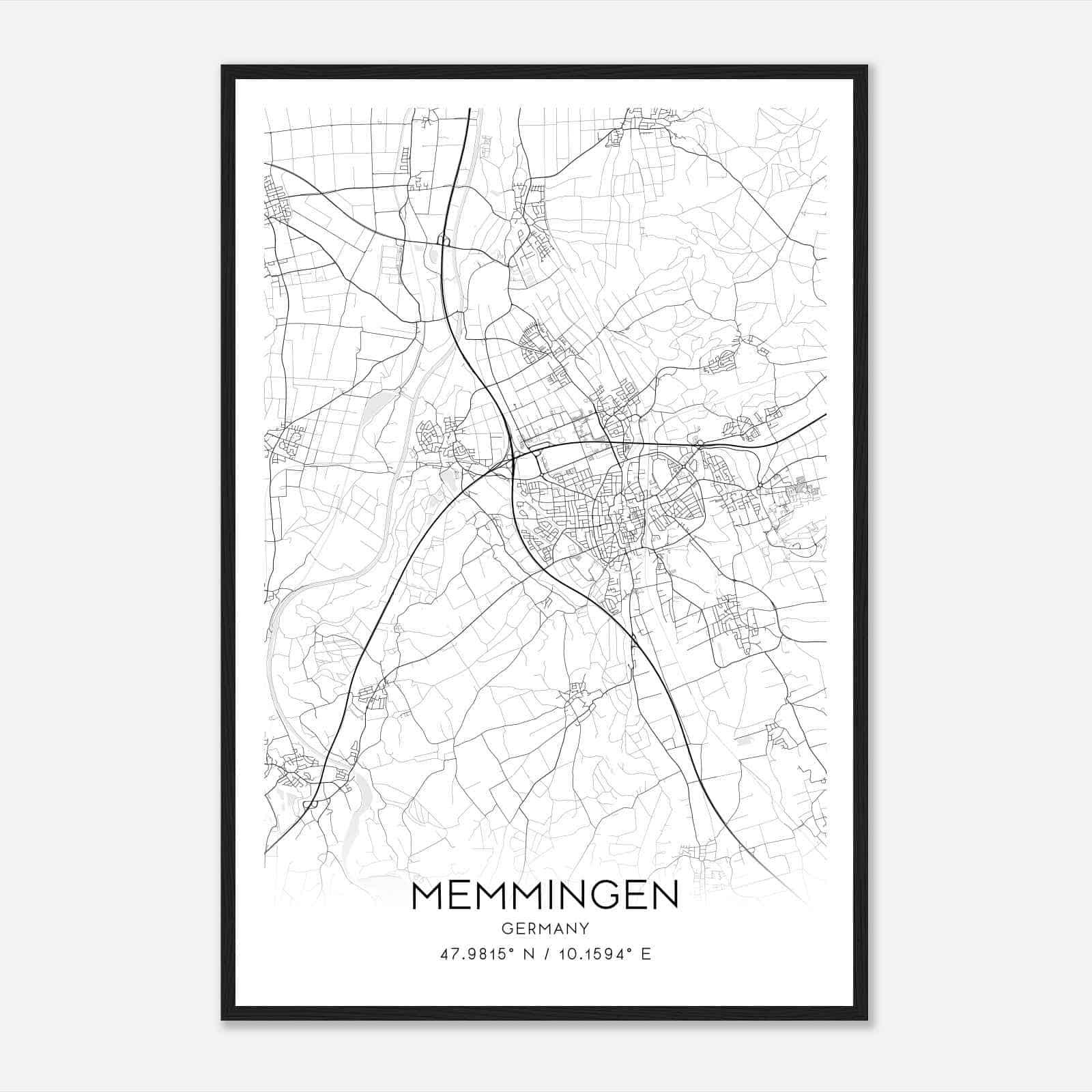 Memmingen Germany Map Poster, Modern Home Decor Wall Art Print