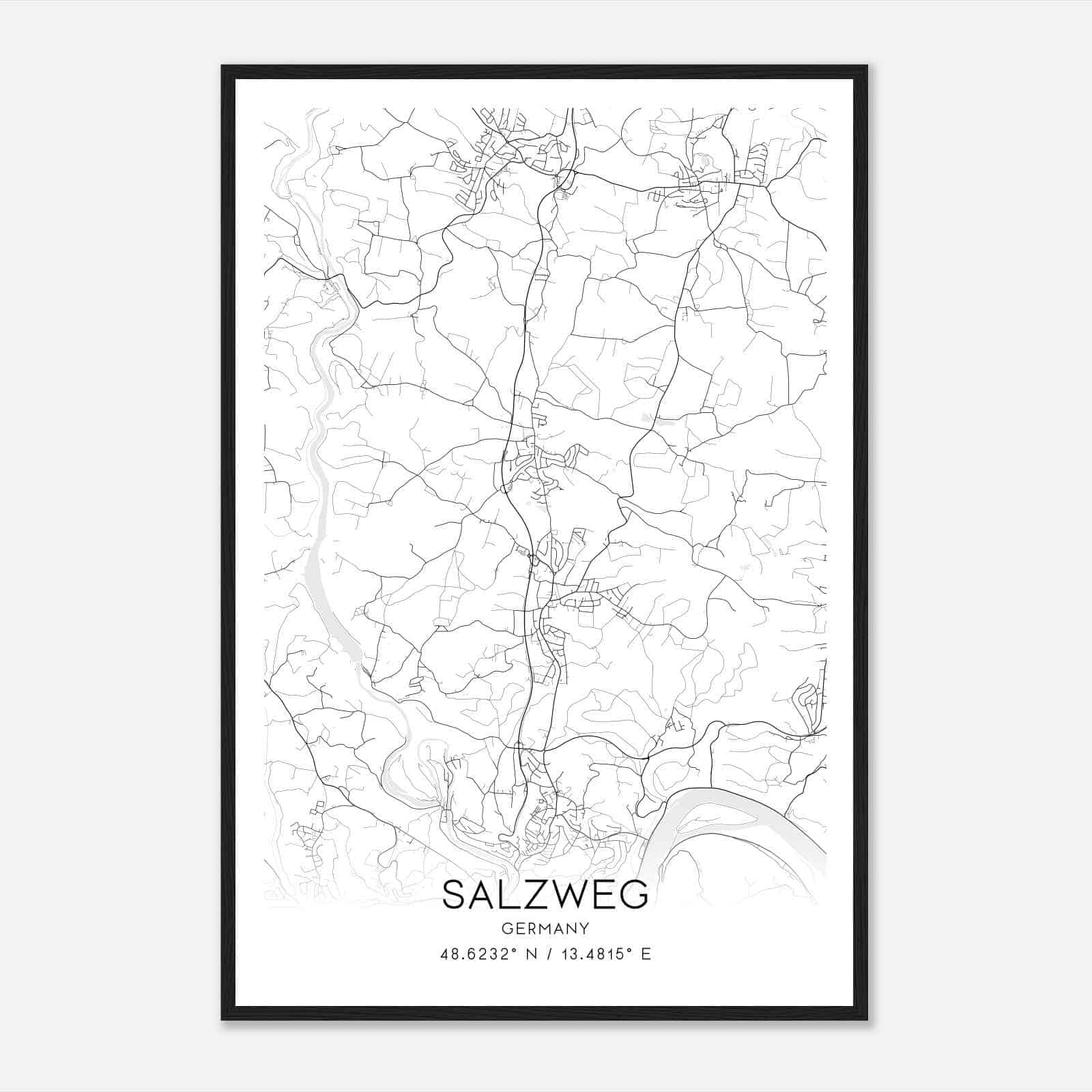 Salzweg Germany Map Poster, Modern Home Decor Wall Art Print