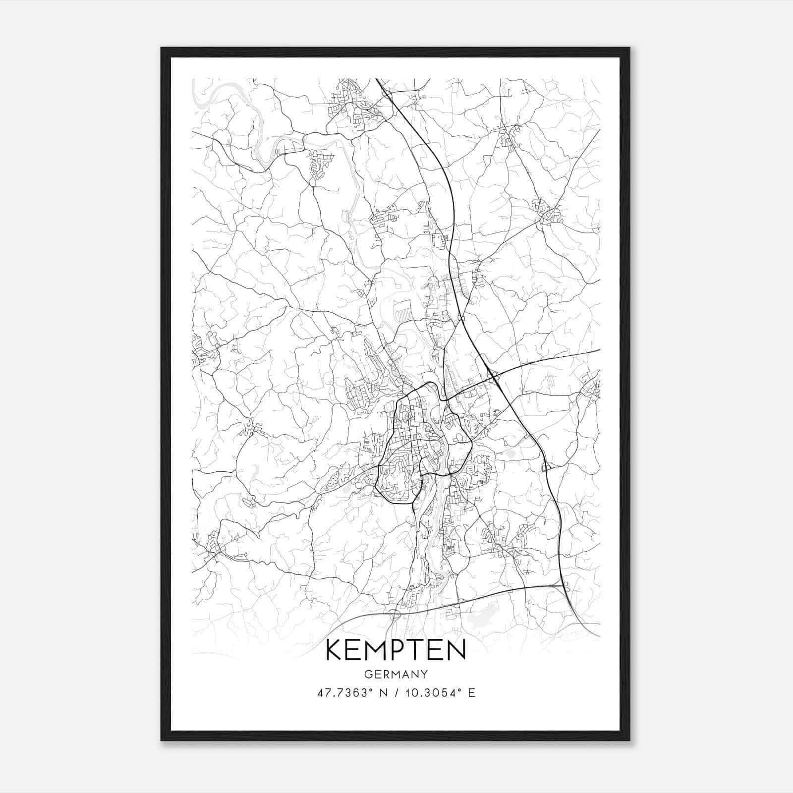 Kempten Germany Map Poster, Modern Home Decor Wall Art Print